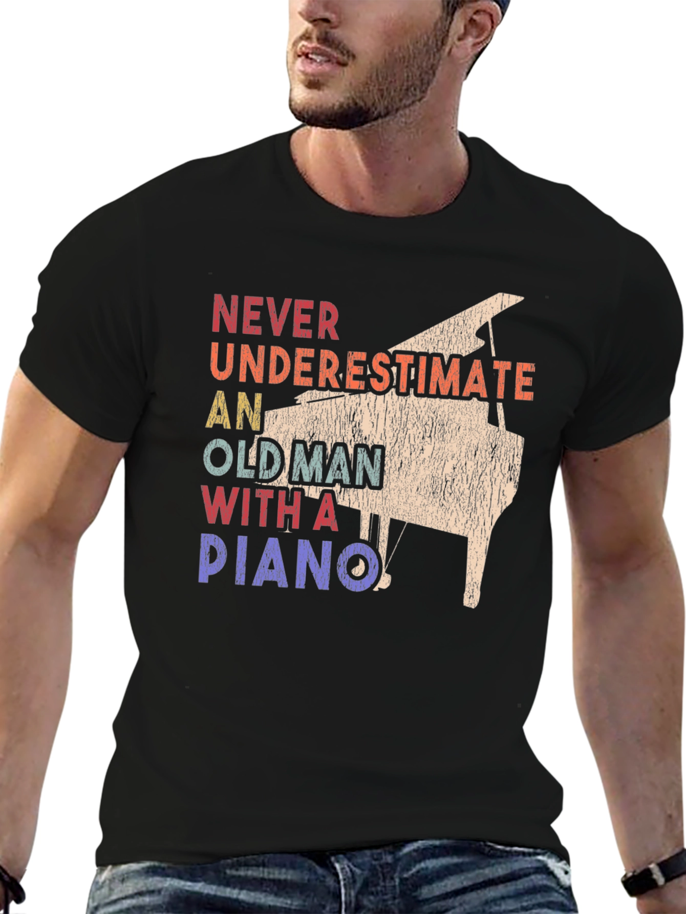 Never Underestimate Old Man Piano T-Shirt