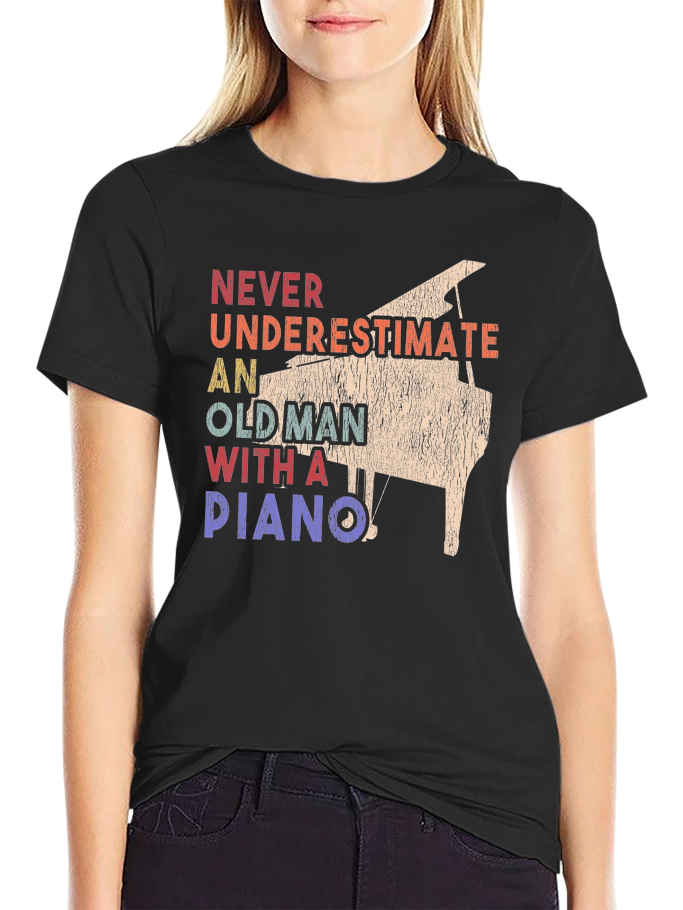Never Underestimate Old Man Piano T-Shirt