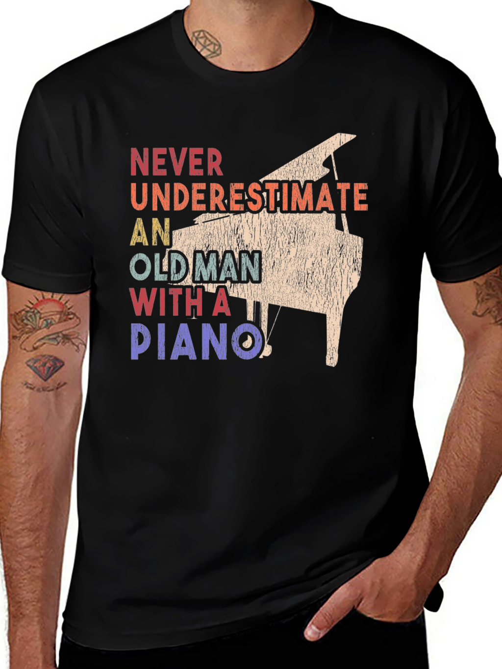 Never Underestimate Old Man Piano T-Shirt
