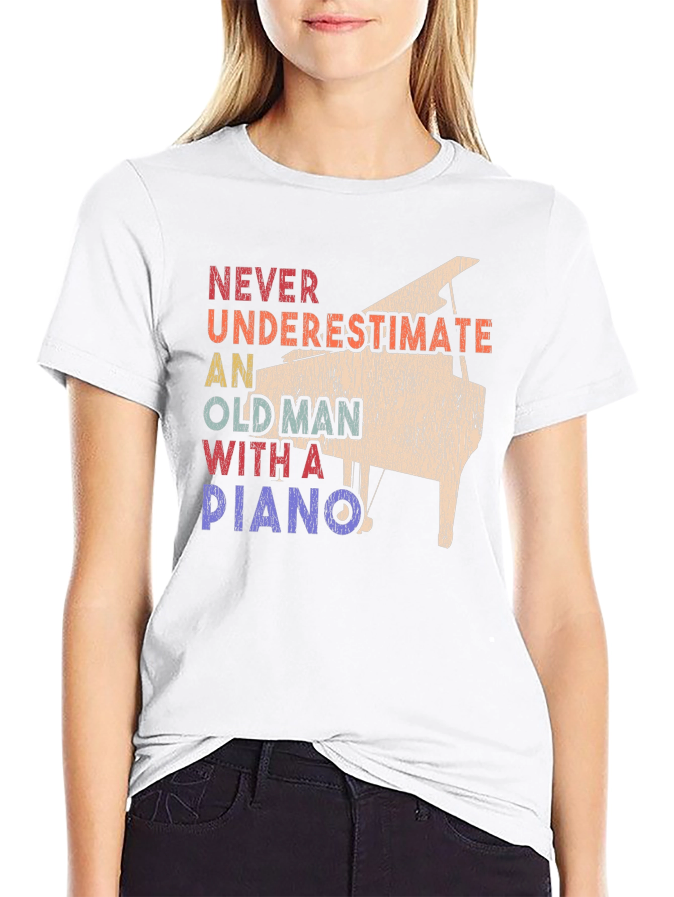 Never Underestimate Old Man Piano T-Shirt