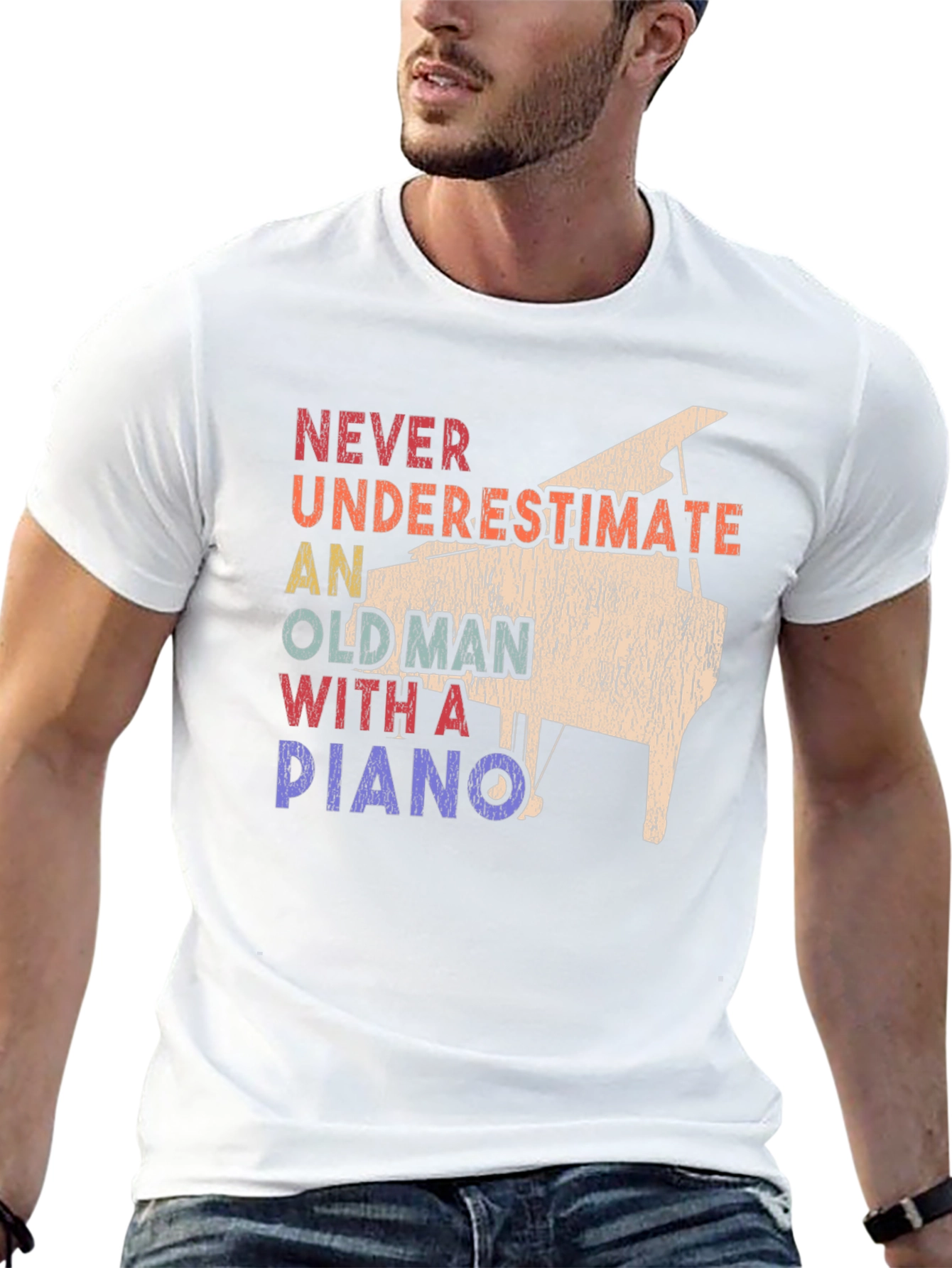 Never Underestimate Old Man Piano T-Shirt