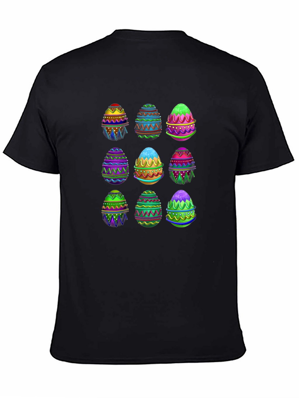 Easter Egg Pattern Black T-Shirt