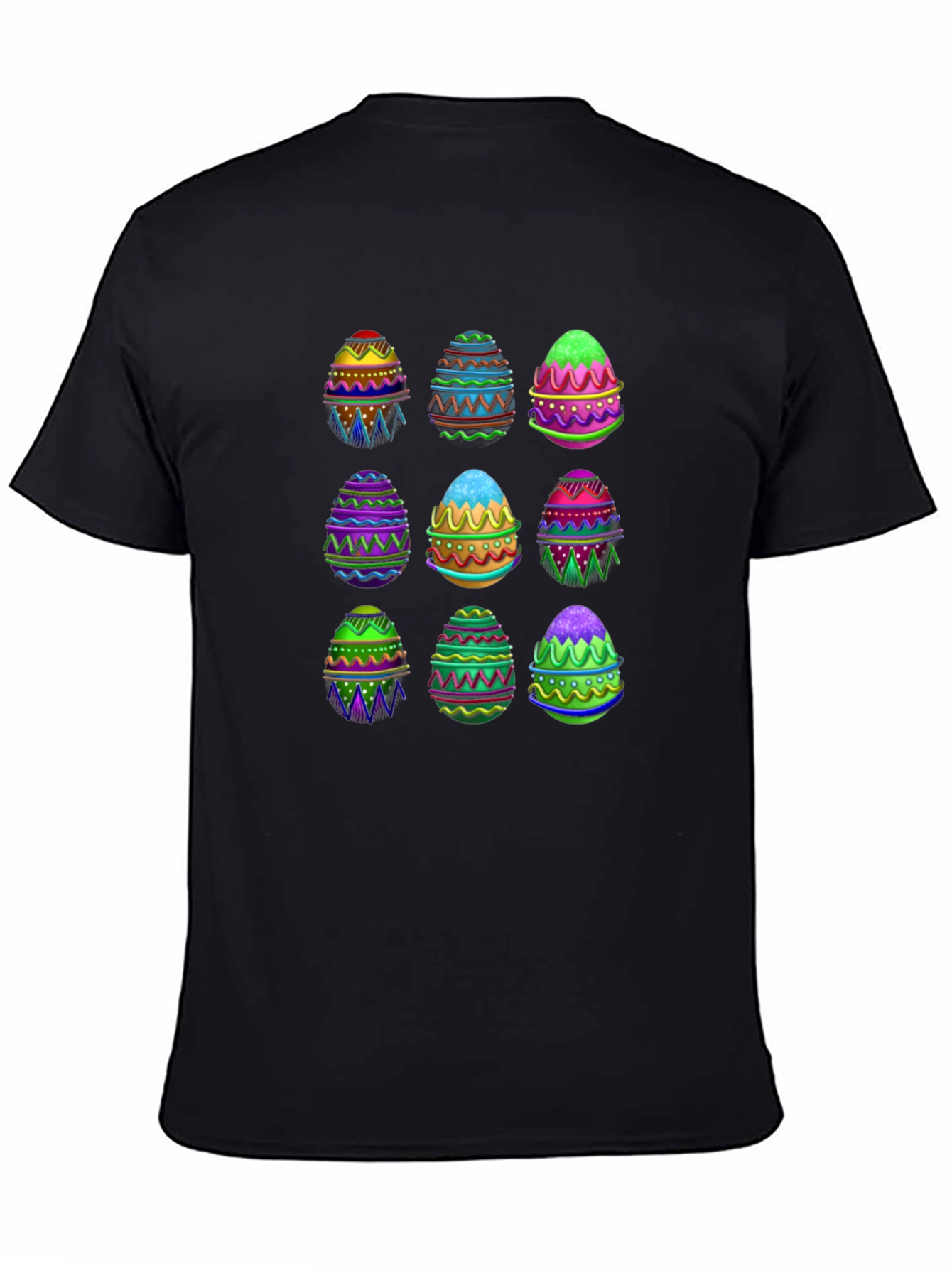 Easter Egg Pattern Black T-Shirt