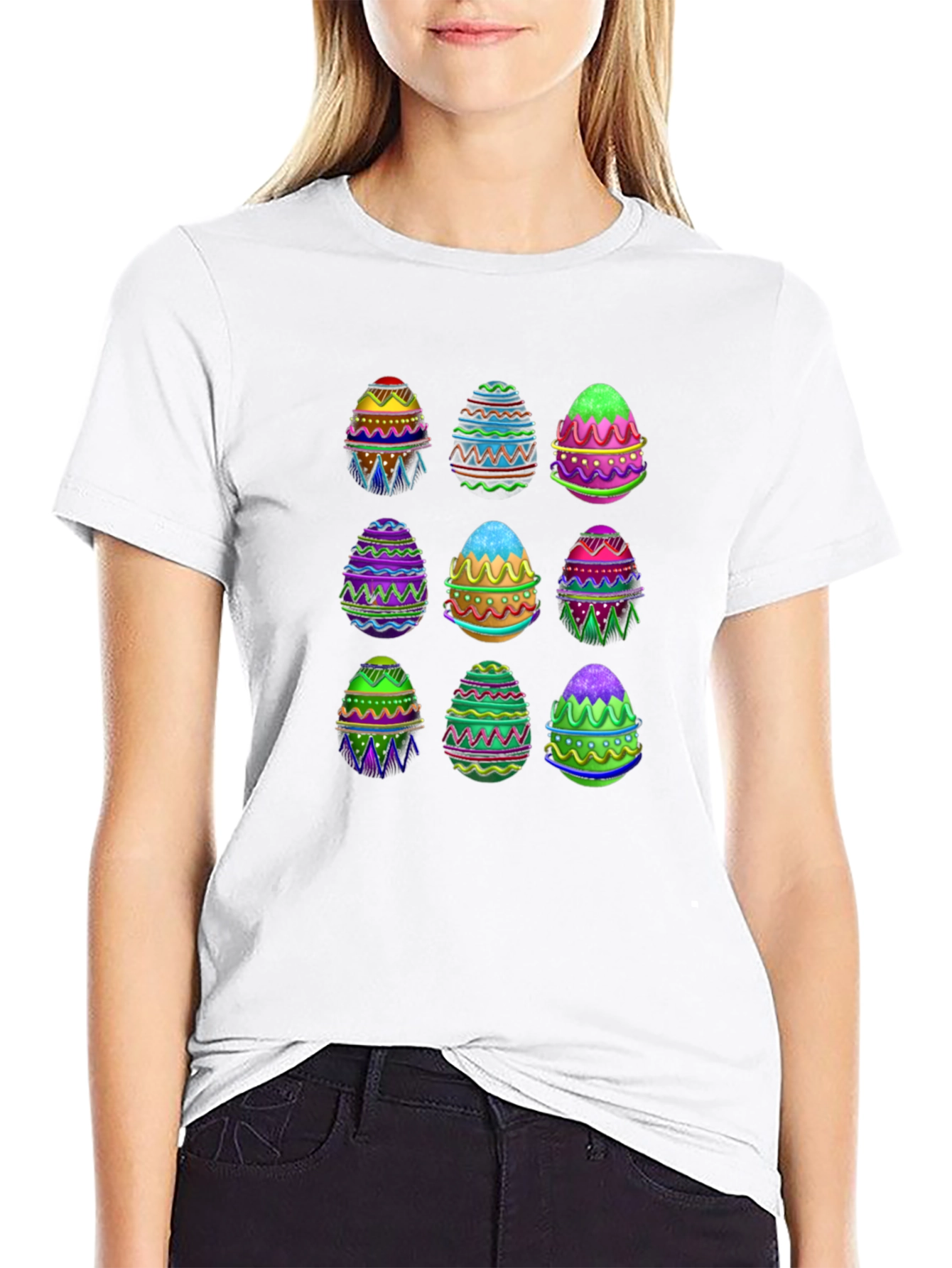 Easter Egg Pattern Black T-Shirt