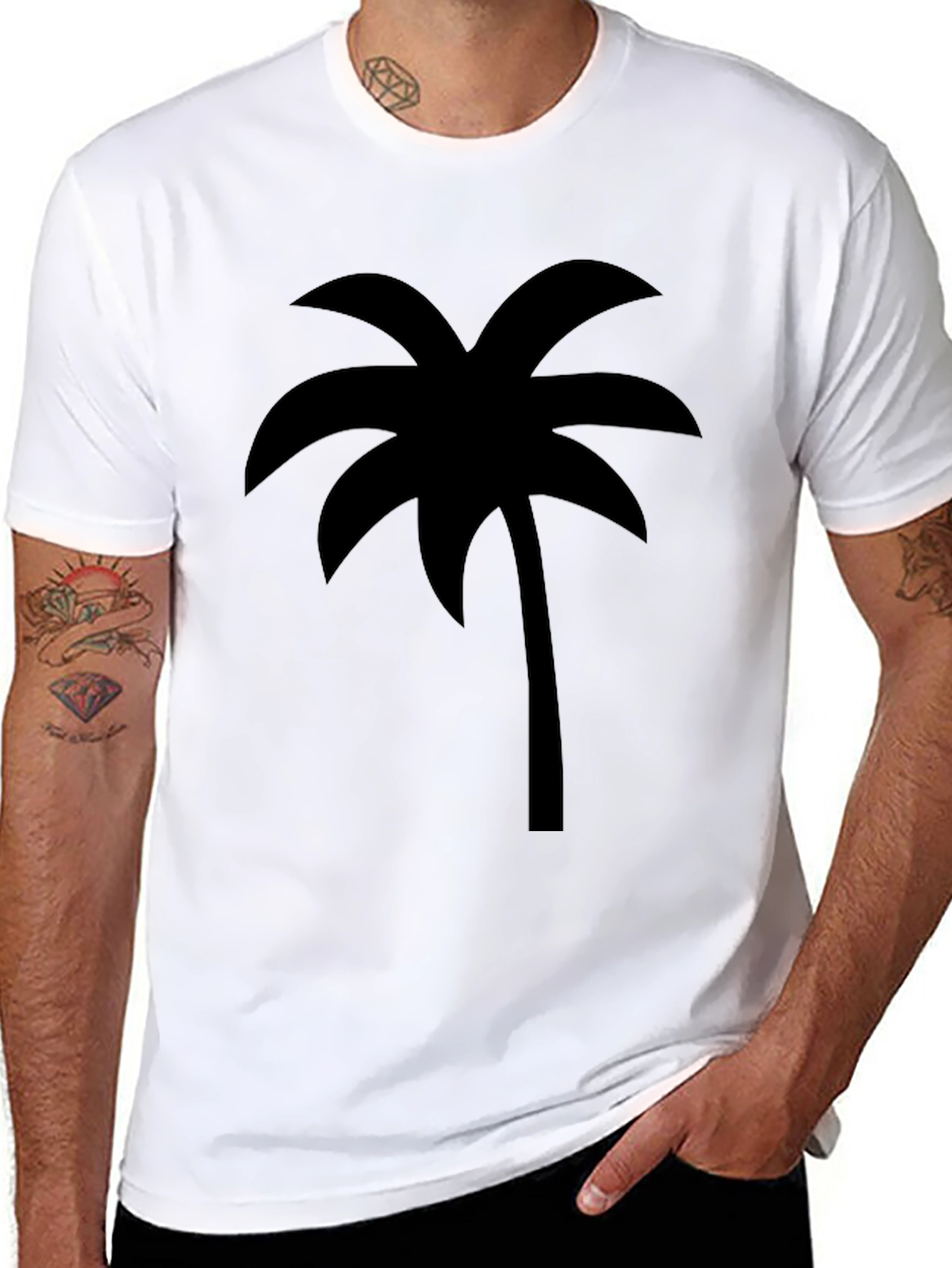 Tropical Palm Tree Graphic Tee - Casual Black T-Shirt