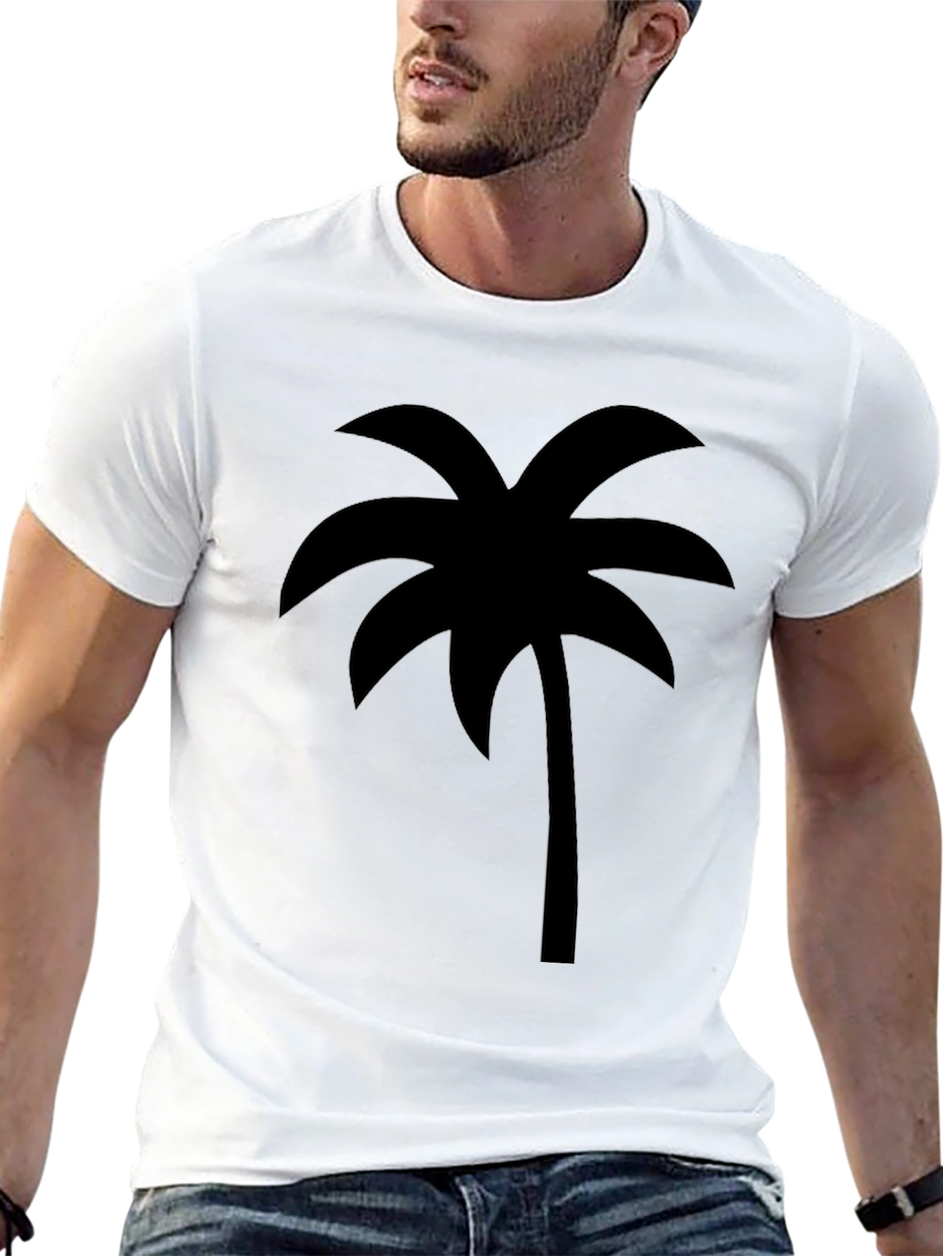 Tropical Palm Tree Graphic Tee - Casual Black T-Shirt