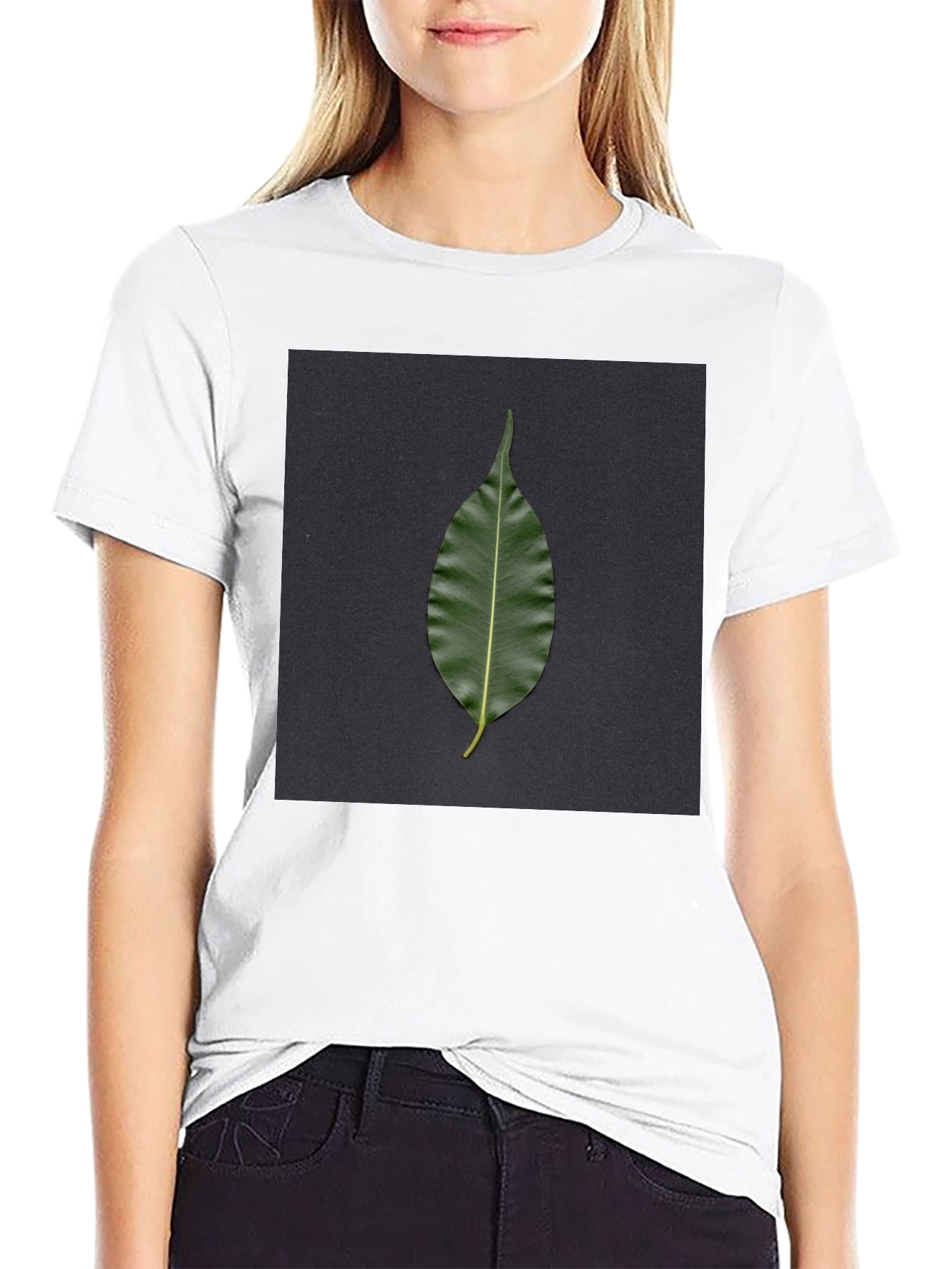 Leaf Print Black T-Shirt - Nature Inspired Design