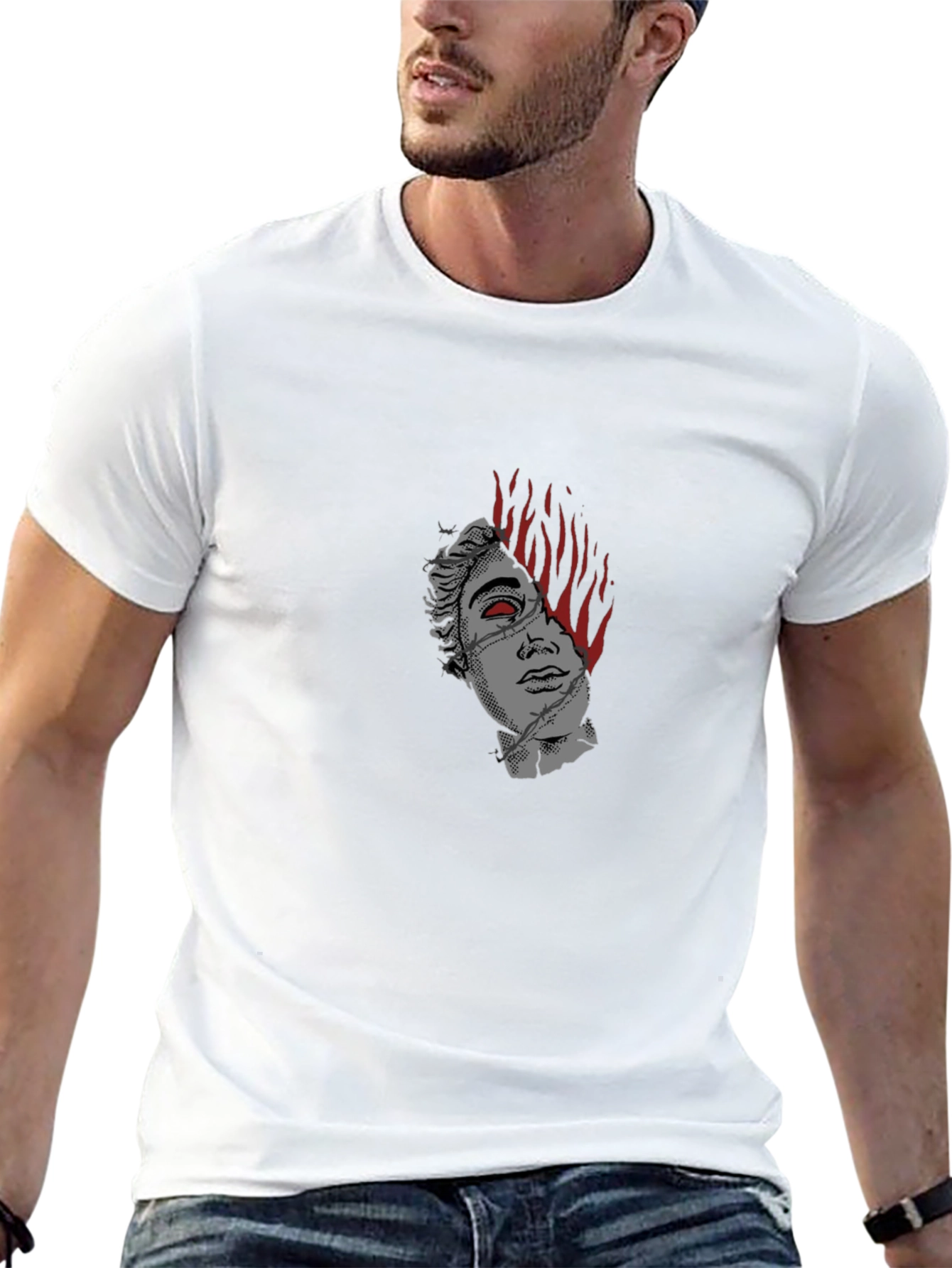 Burning Statue Graphic Tee - Modern Streetwear