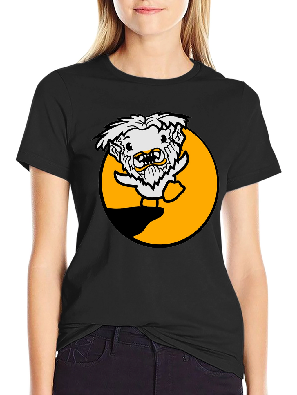 Funny Cartoon Monster Black T-Shirt