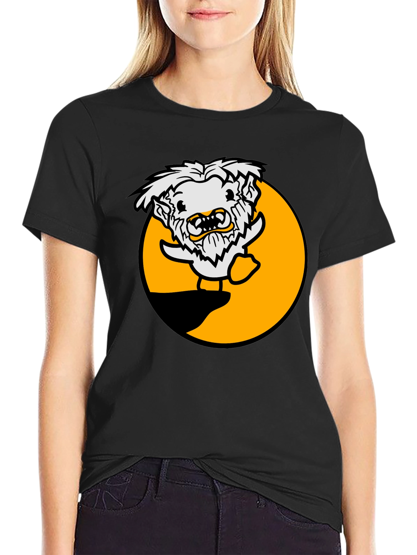 Funny Cartoon Monster Black T-Shirt