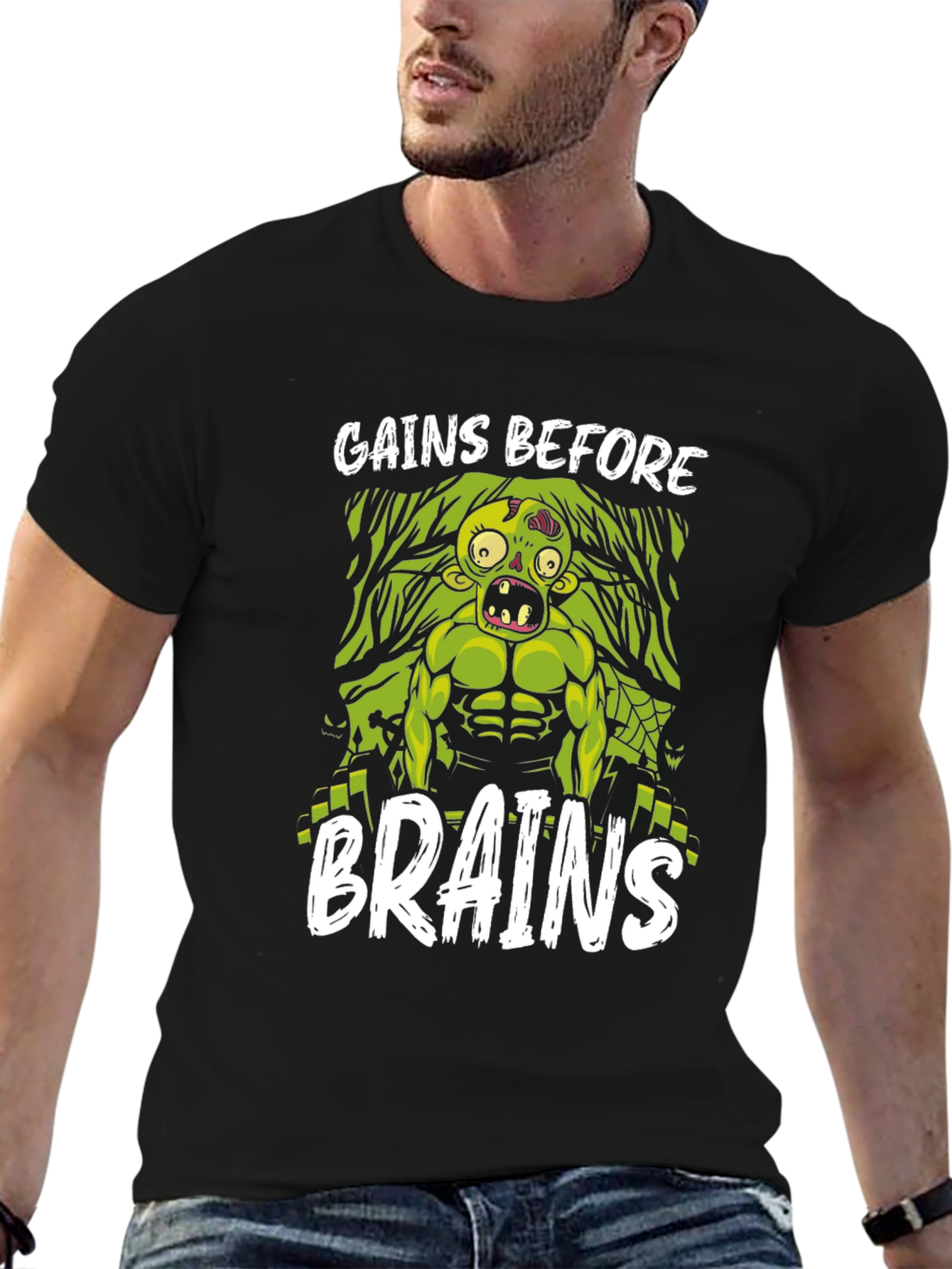 Gains Before Brains Zombie Workout T-Shirt