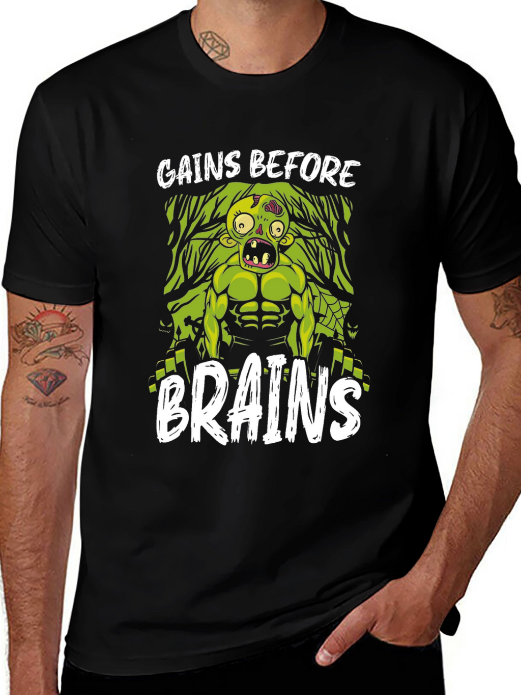 Gains Before Brains Zombie Workout T-Shirt