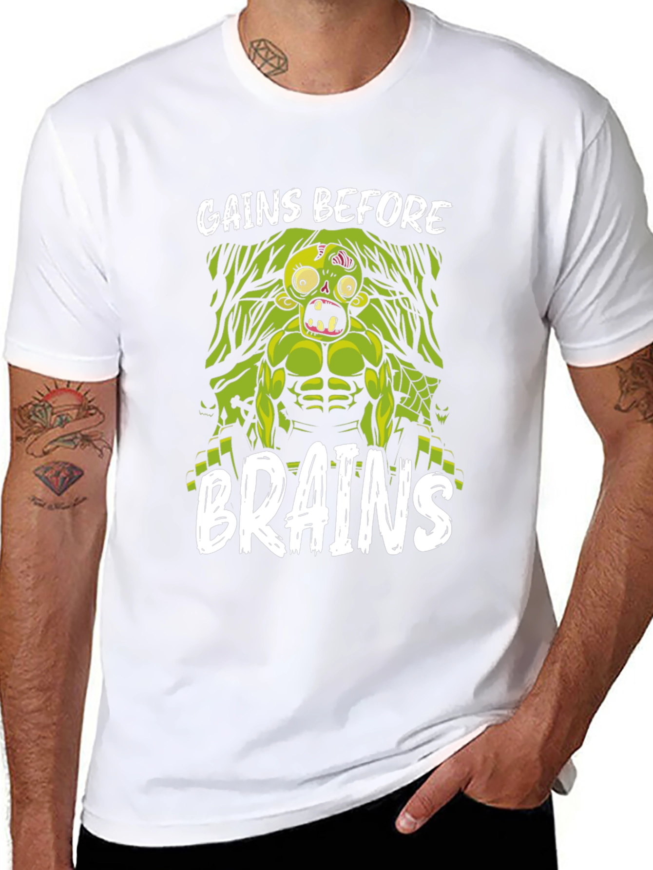 Gains Before Brains Zombie Workout T-Shirt