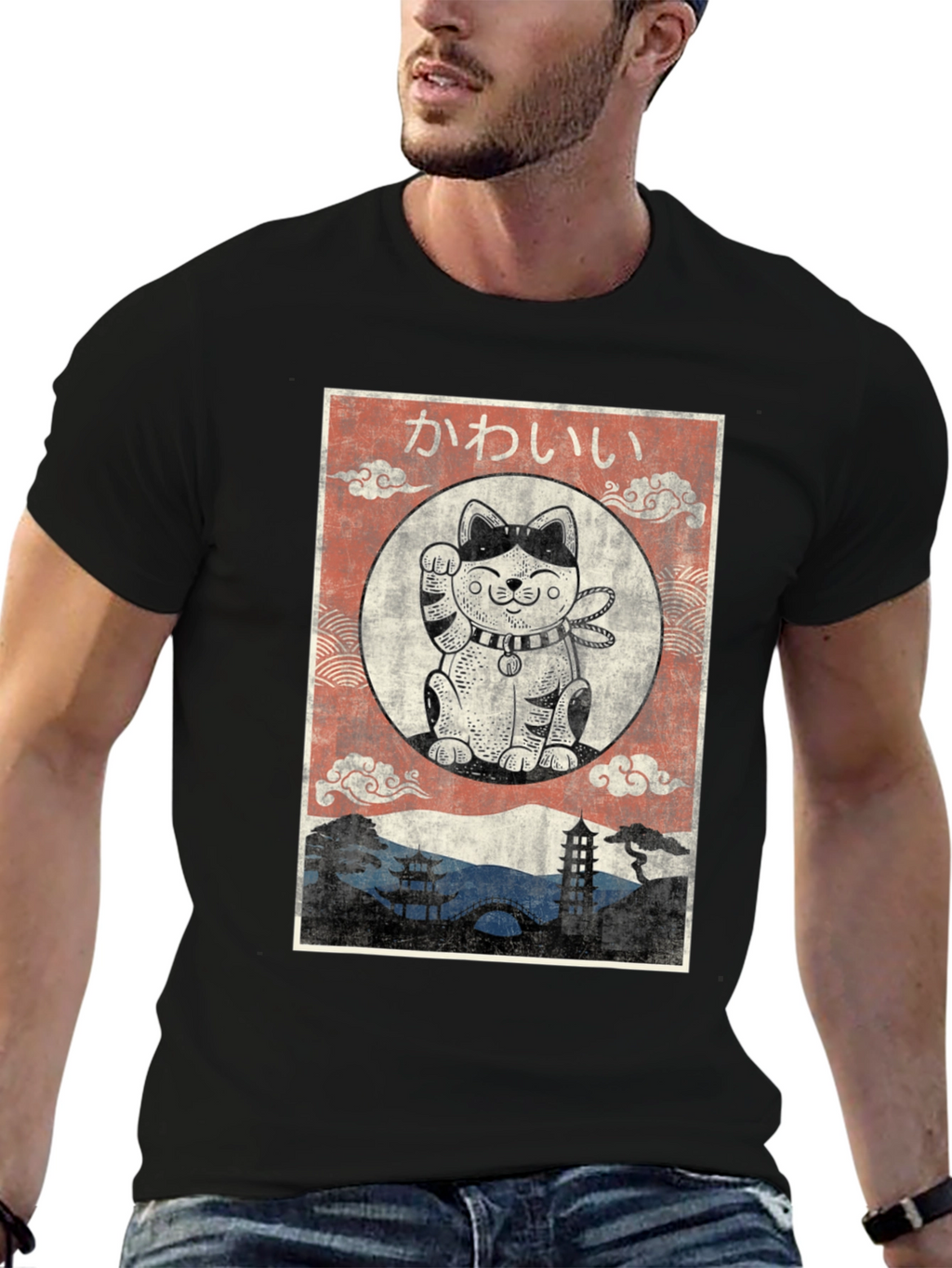 Lucky Cat Graphic Tee - Japanese Kawaii Style