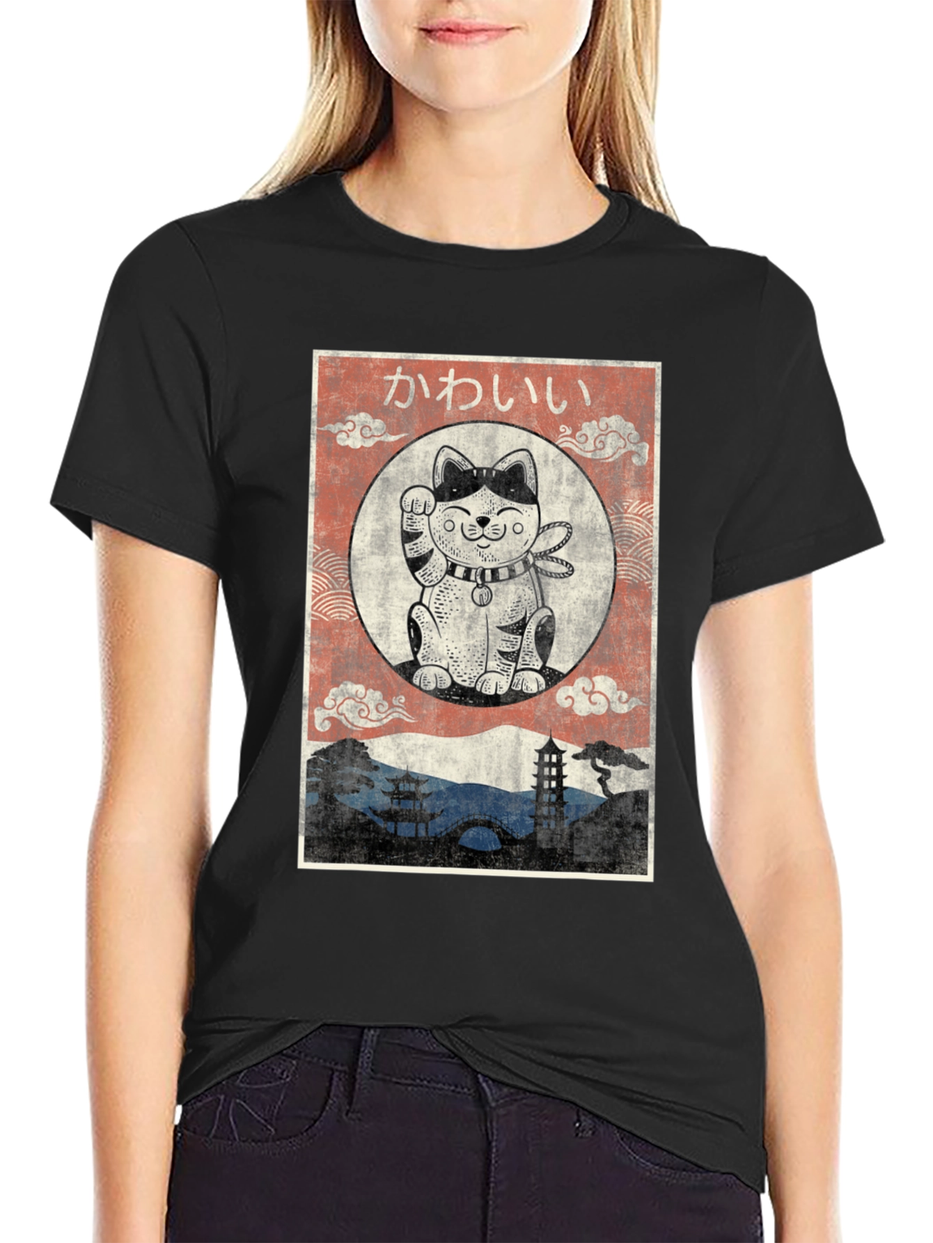 Lucky Cat Graphic Tee - Japanese Kawaii Style