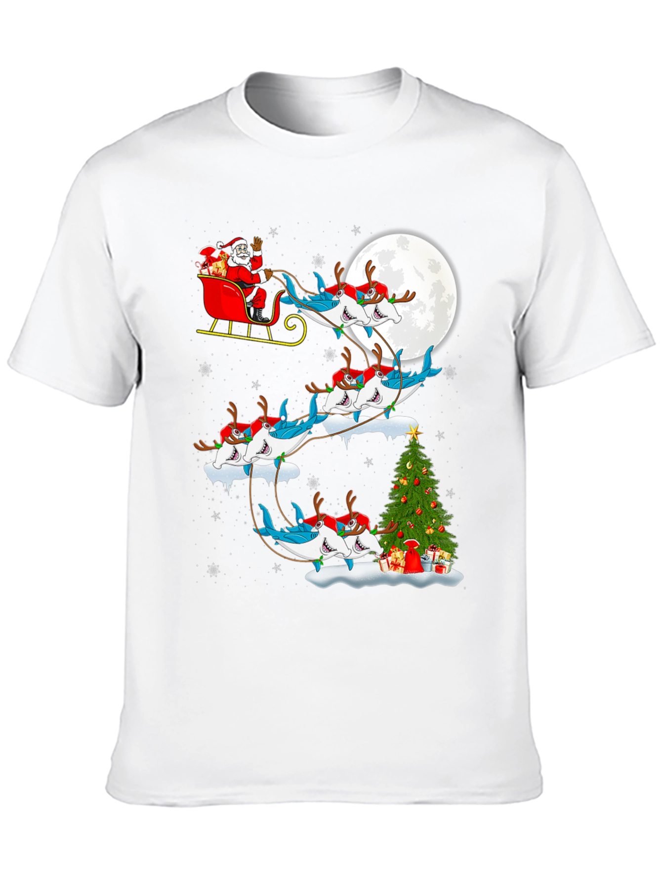 Shark Santa Sleigh Christmas Tee