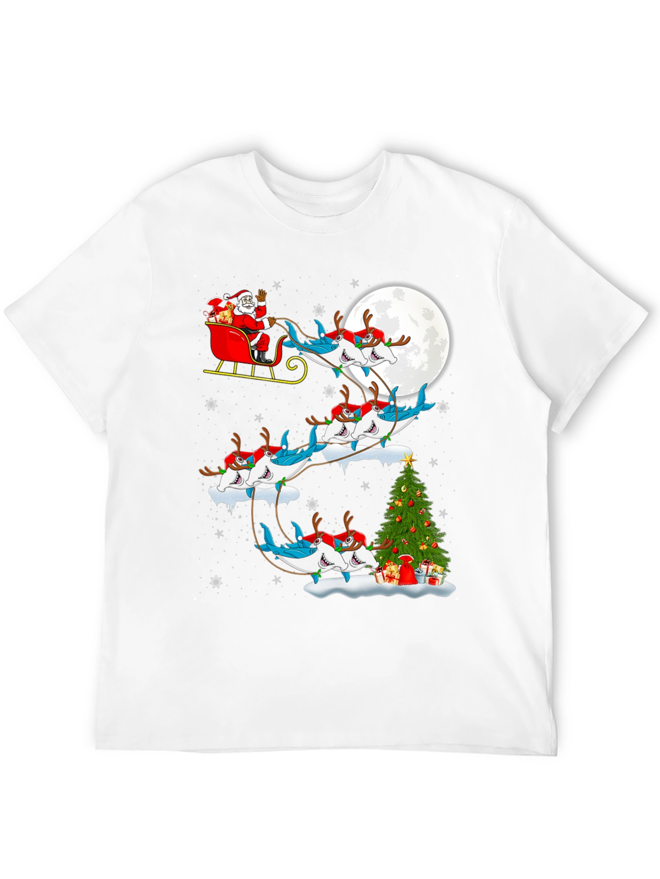Shark Santa Sleigh Christmas Tee