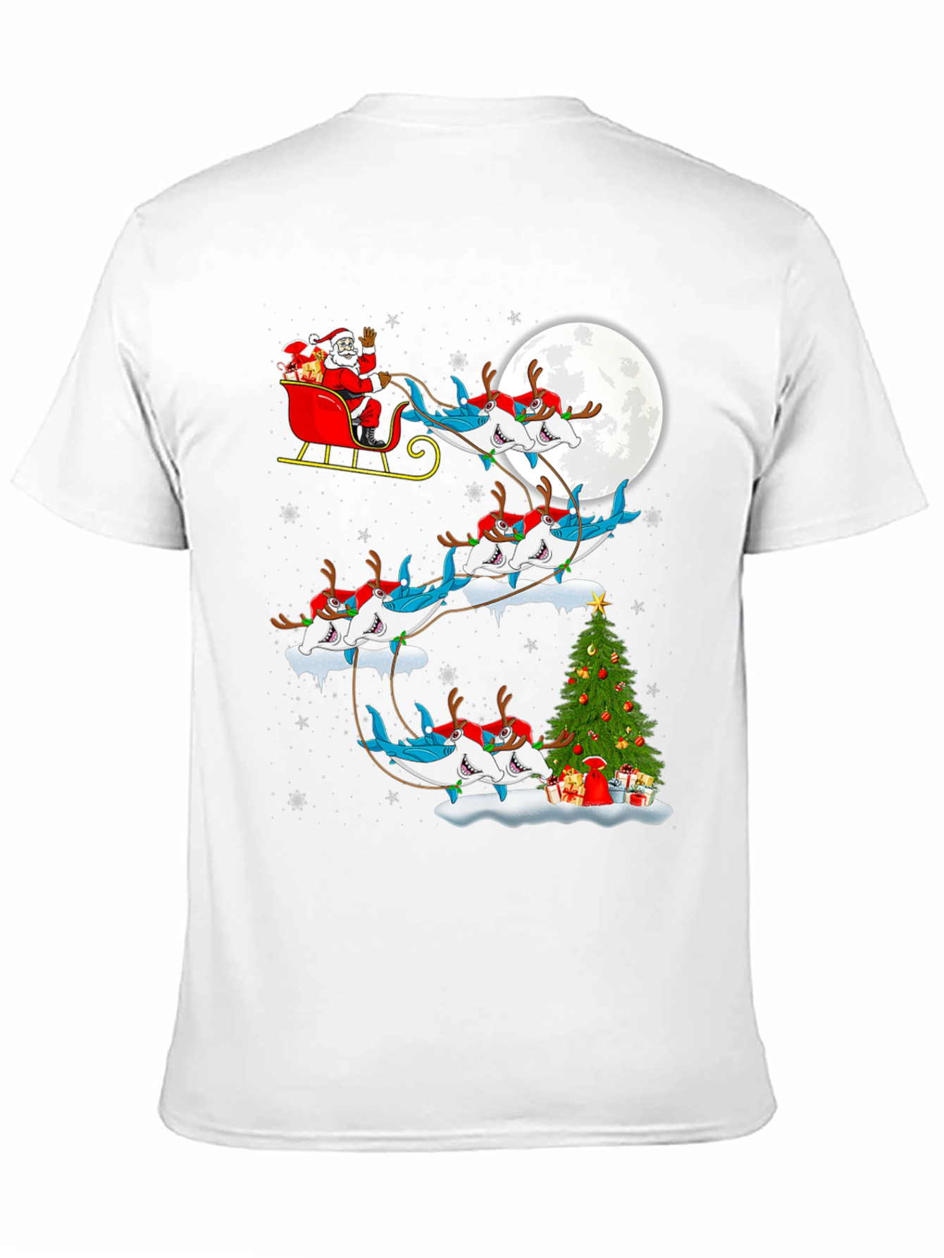 Shark Santa Sleigh Christmas Tee
