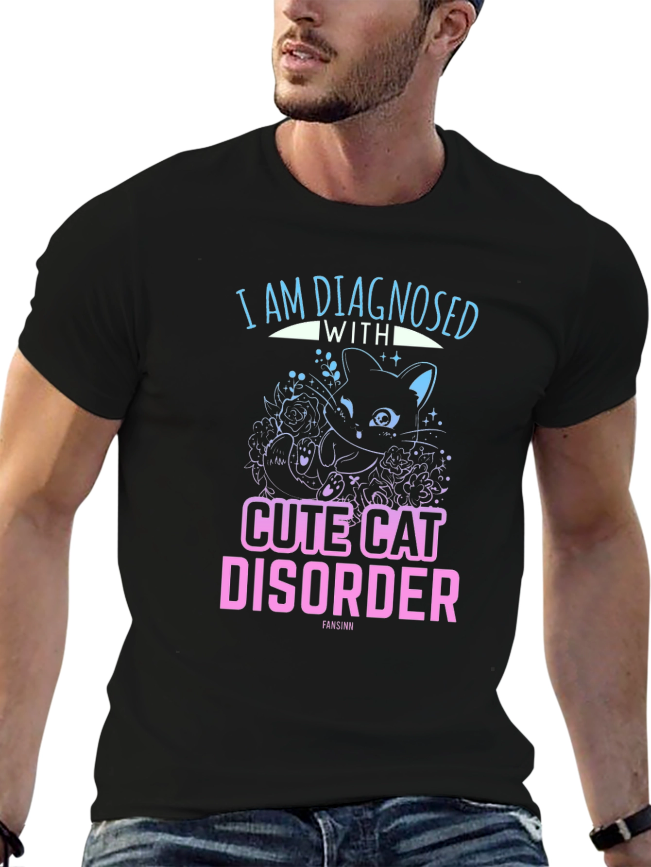 Cute Cat Disorder Black Graphic Tee