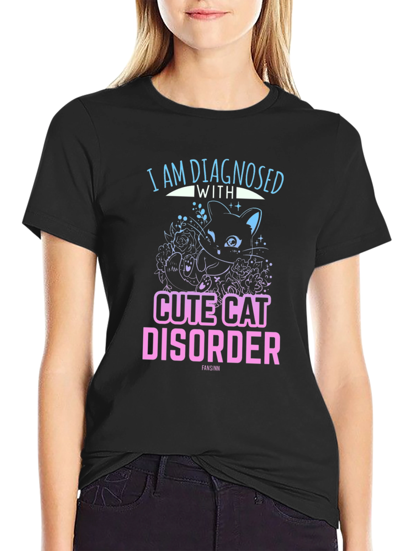 Cute Cat Disorder Black Graphic Tee