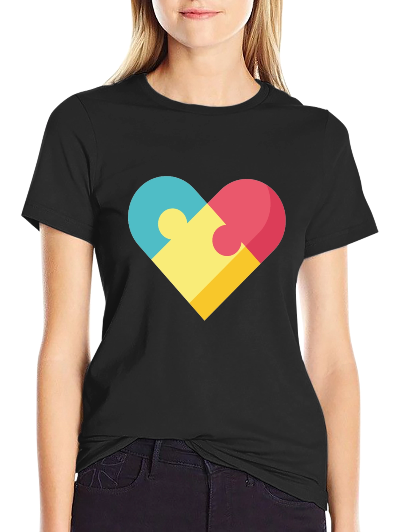 Puzzle Heart Graphic Tee - Stylish Casual Wear