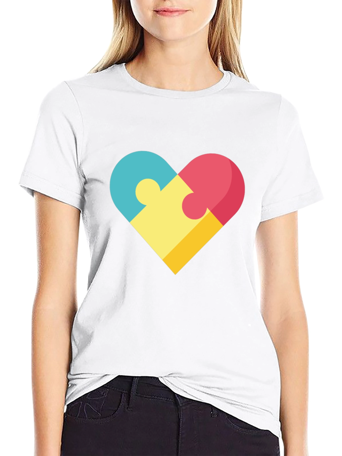 Puzzle Heart Graphic Tee - Stylish Casual Wear