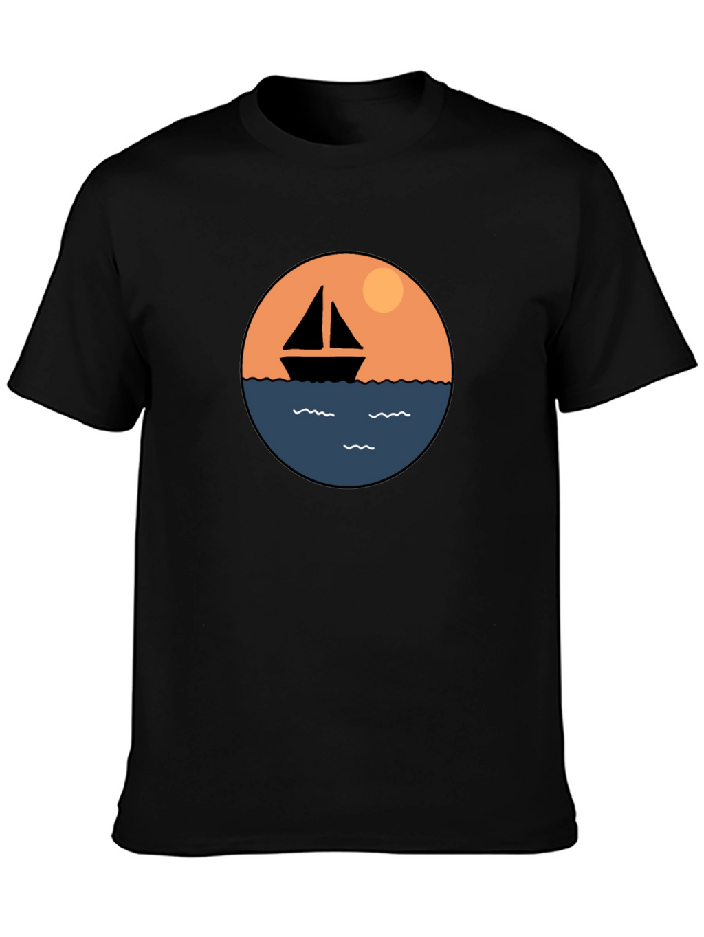 Nautical Sailboat Graphic Tee - Black Cotton T-Shirt