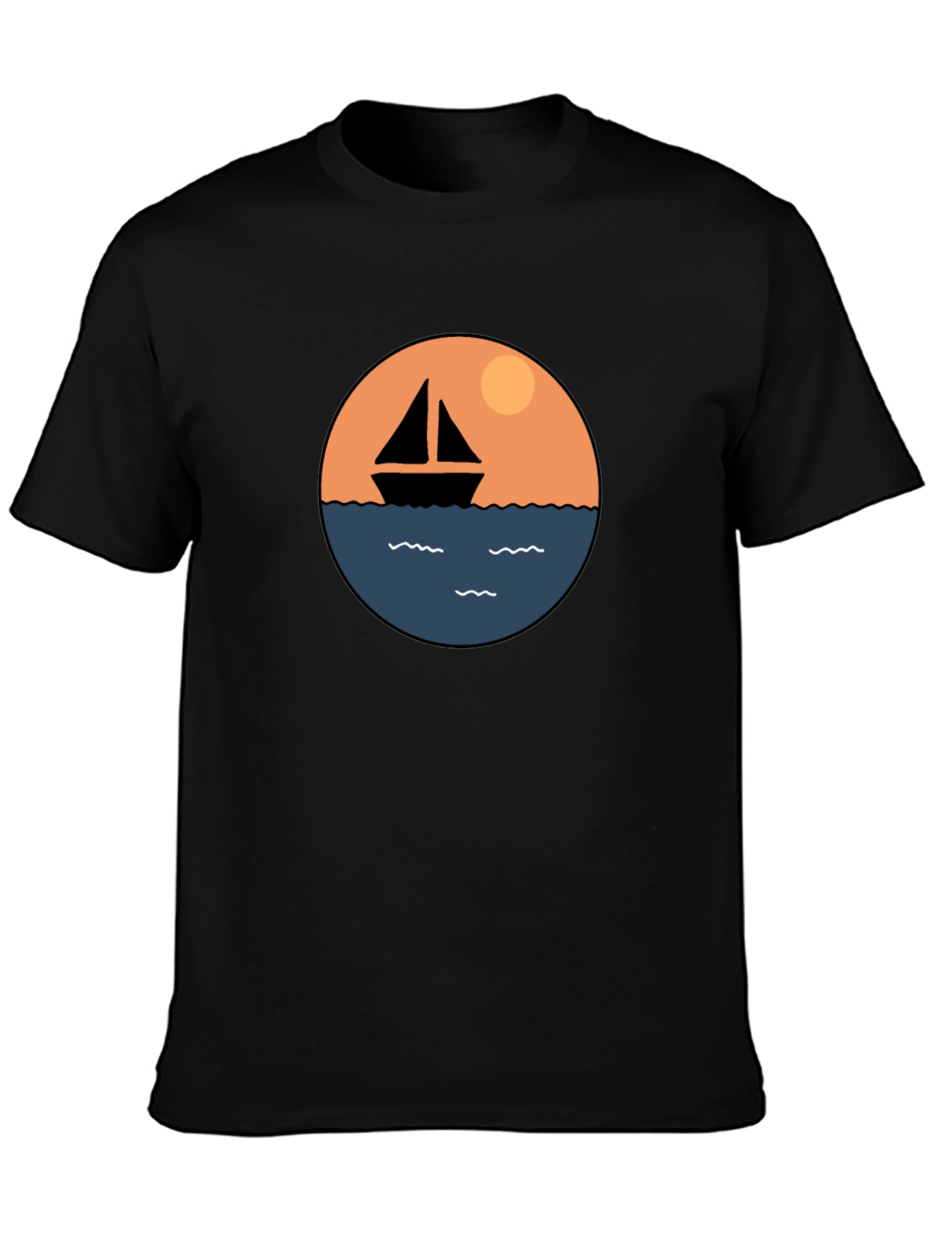 Nautical Sailboat Graphic Tee - Black Cotton T-Shirt