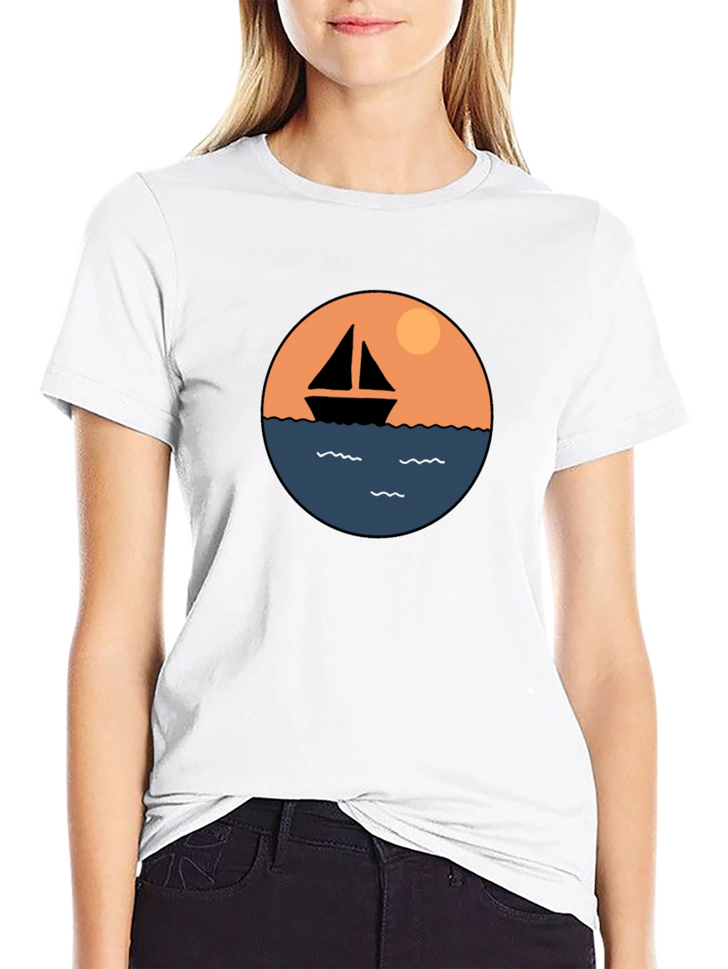 Nautical Sailboat Graphic Tee - Black Cotton T-Shirt