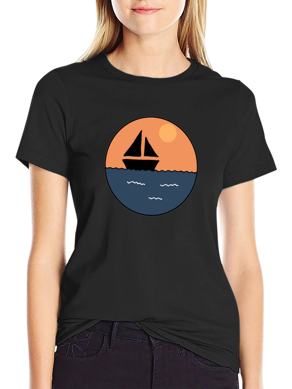 Nautical Sailboat Graphic Tee - Black Cotton T-Shirt