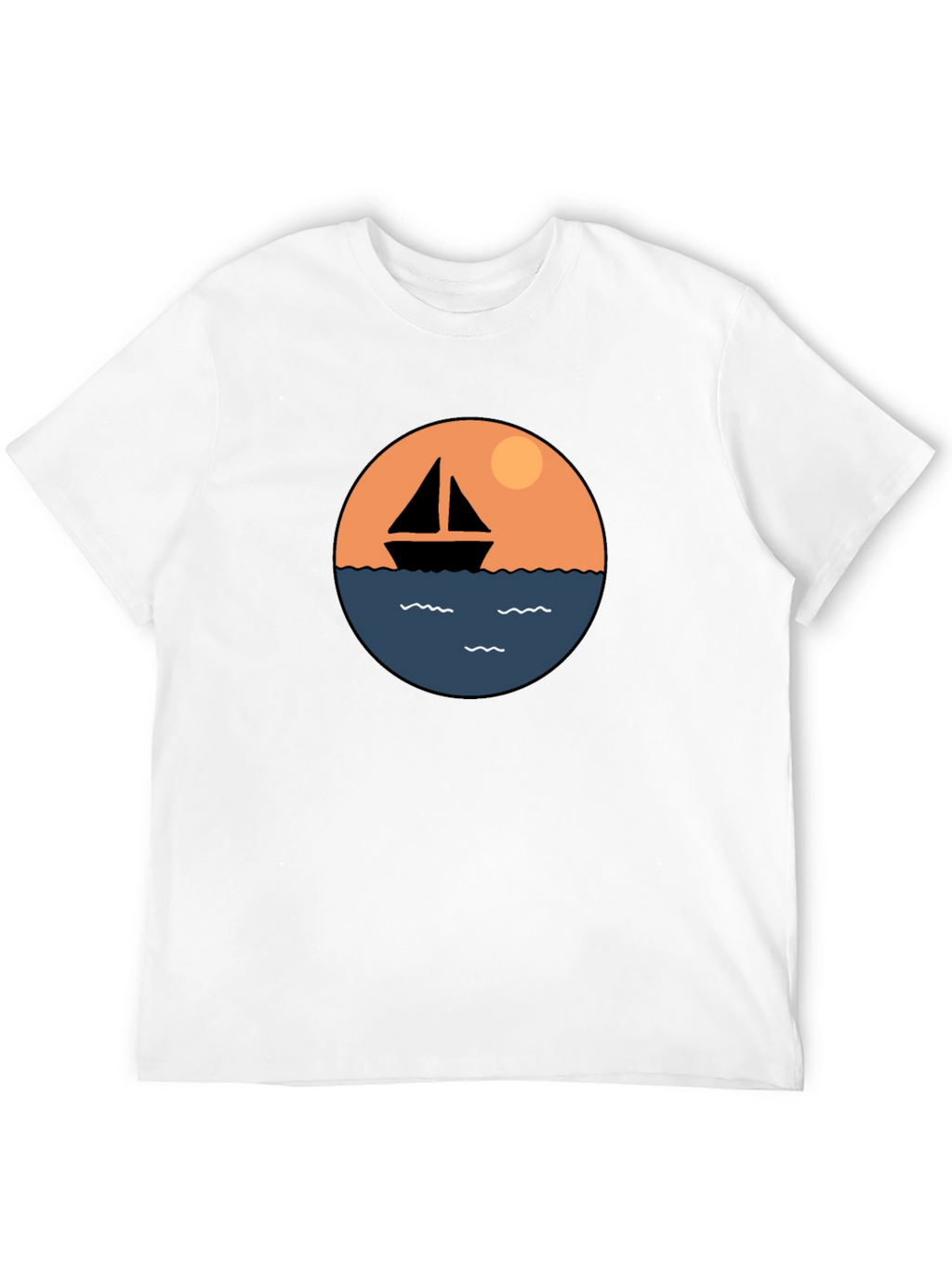 Nautical Sailboat Graphic Tee - Black Cotton T-Shirt