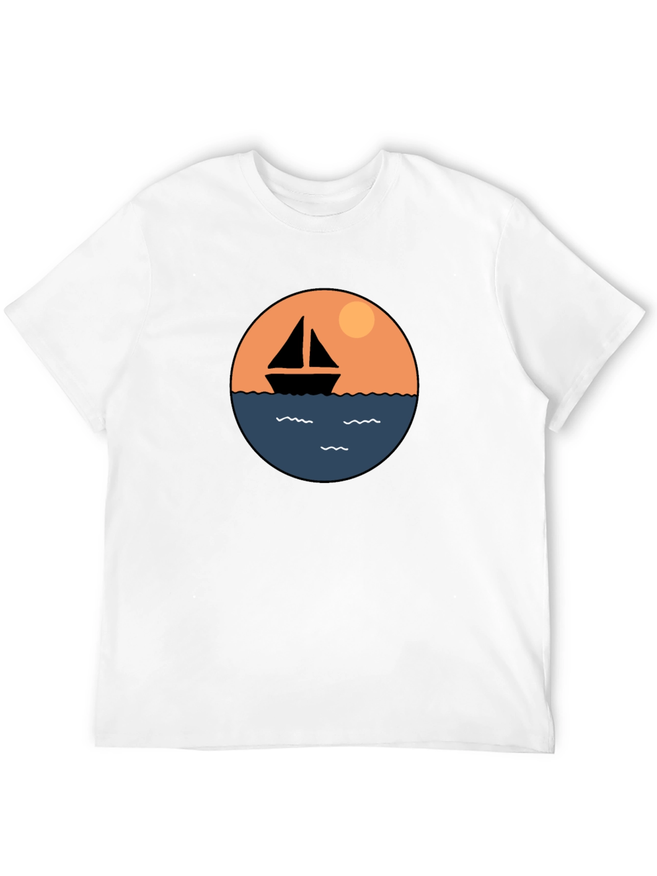 Nautical Sailboat Graphic Tee - Black Cotton T-Shirt