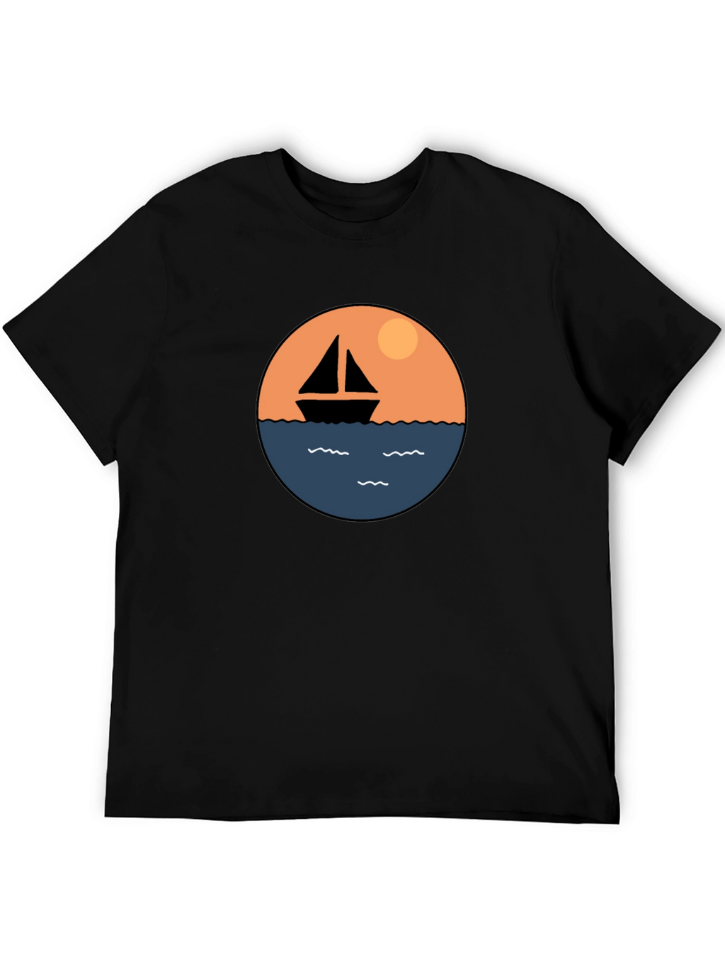 Nautical Sailboat Graphic Tee - Black Cotton T-Shirt