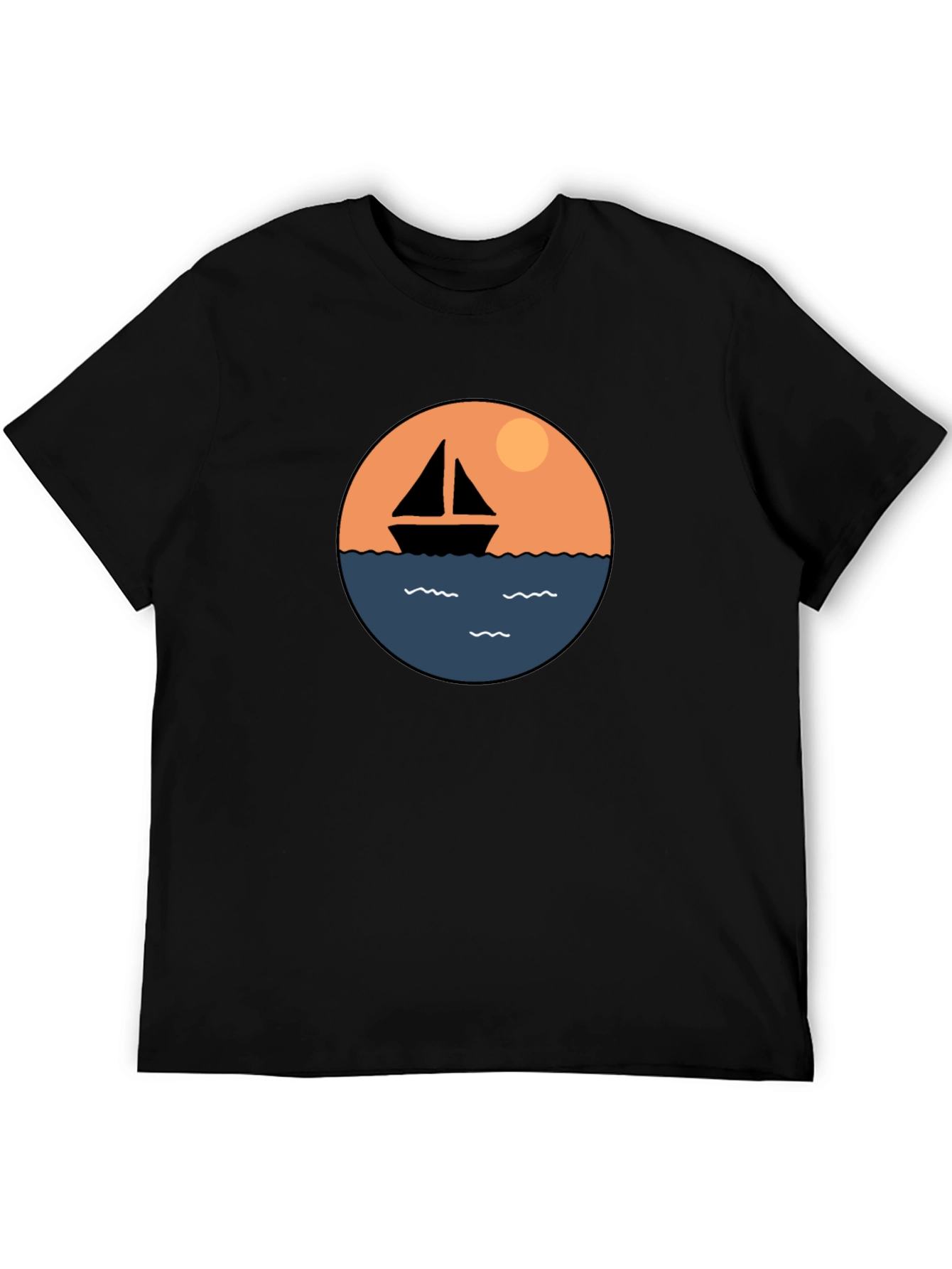 Nautical Sailboat Graphic Tee - Black Cotton T-Shirt