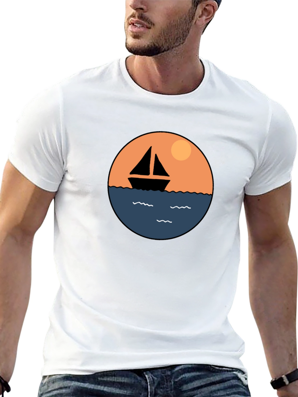 Nautical Sailboat Graphic Tee - Black Cotton T-Shirt