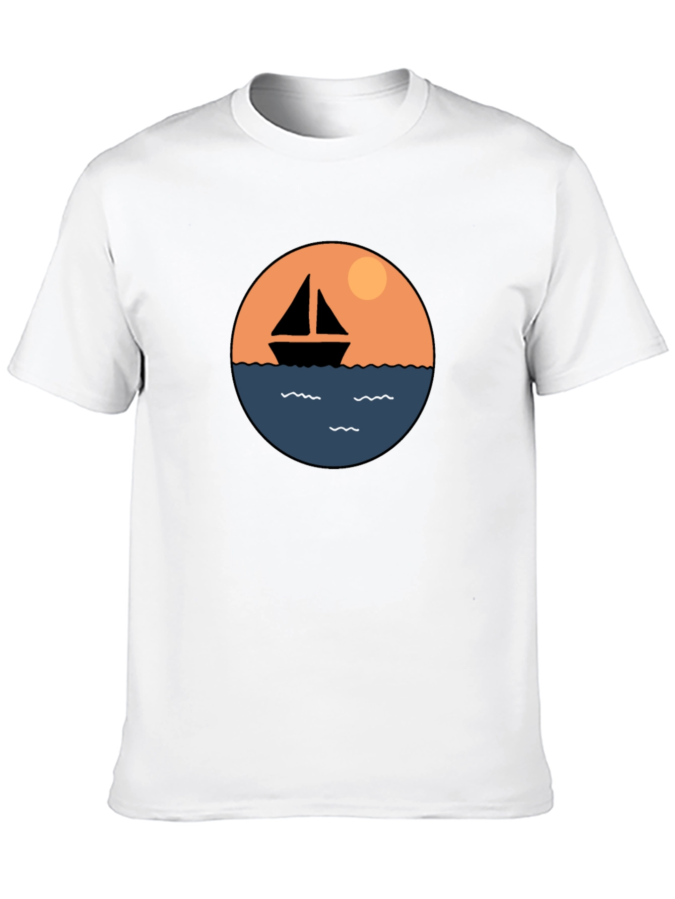 Nautical Sailboat Graphic Tee - Black Cotton T-Shirt