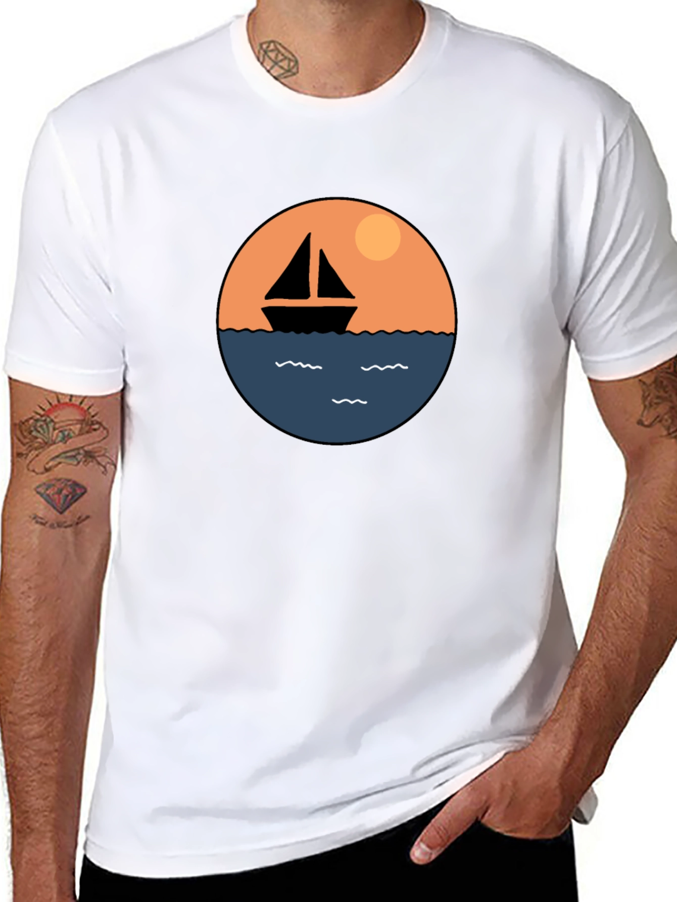 Nautical Sailboat Graphic Tee - Black Cotton T-Shirt