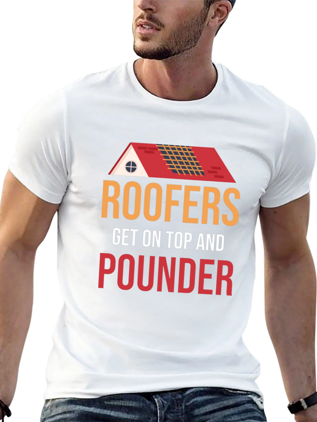Roofers Get On Top And Pounder Black T-Shirt