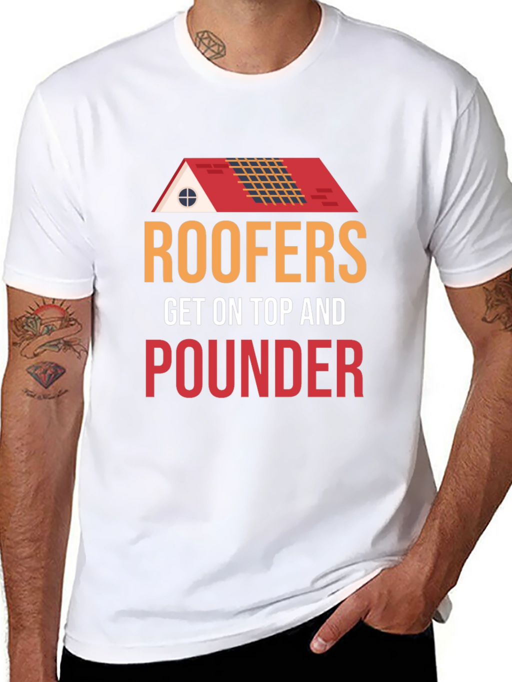 Roofers Get On Top And Pounder Black T-Shirt