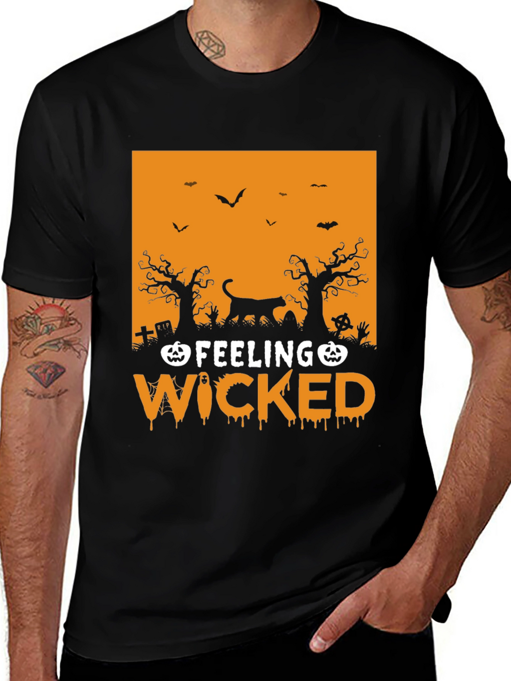 Feeling Wicked Halloween T-Shirt - Black Cat Design