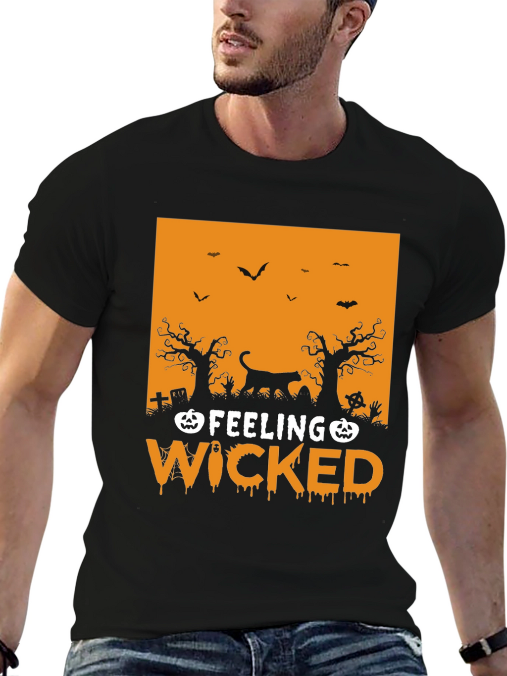 Feeling Wicked Halloween T-Shirt - Black Cat Design