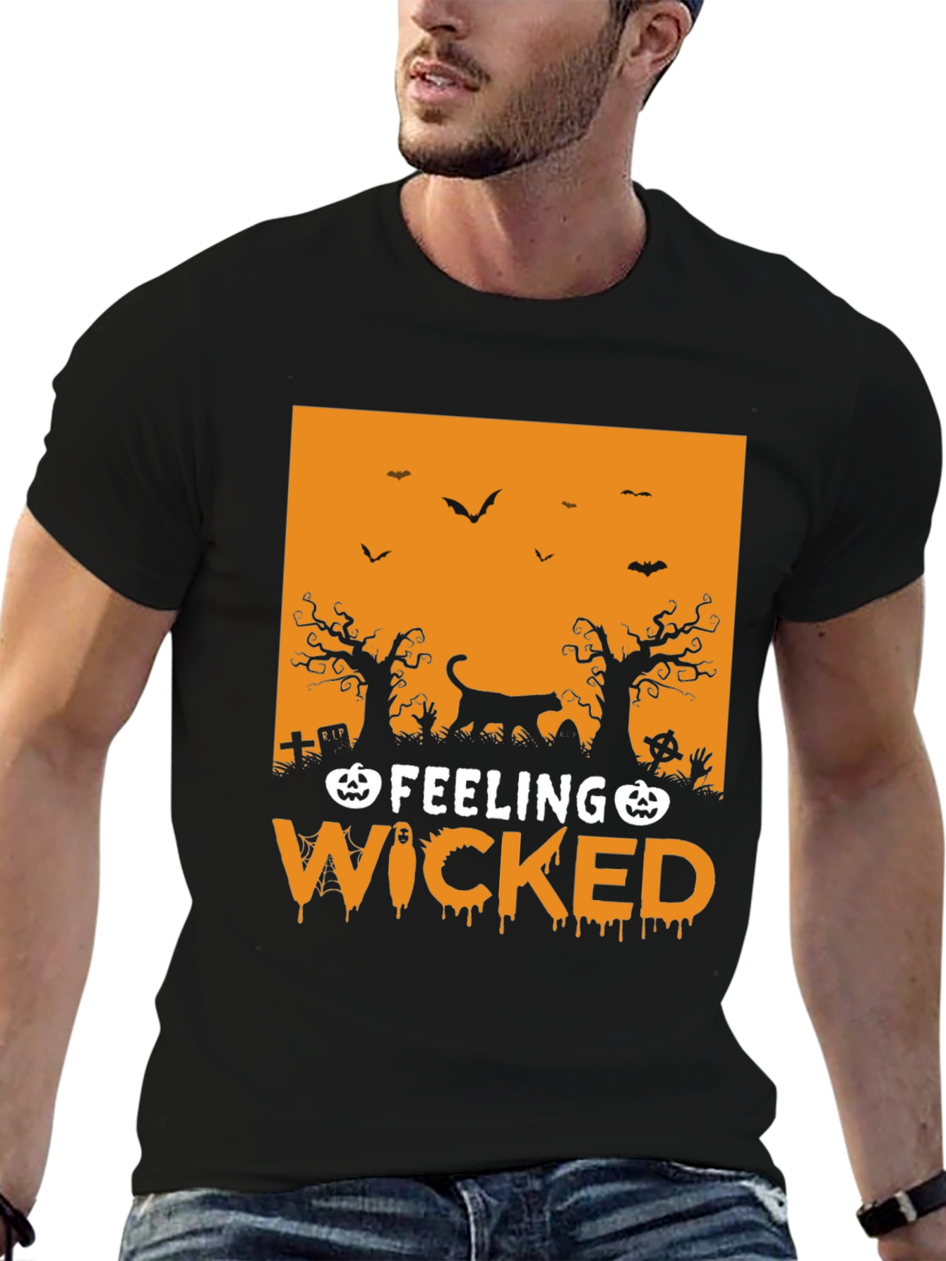Feeling Wicked Halloween T-Shirt - Black Cat Design