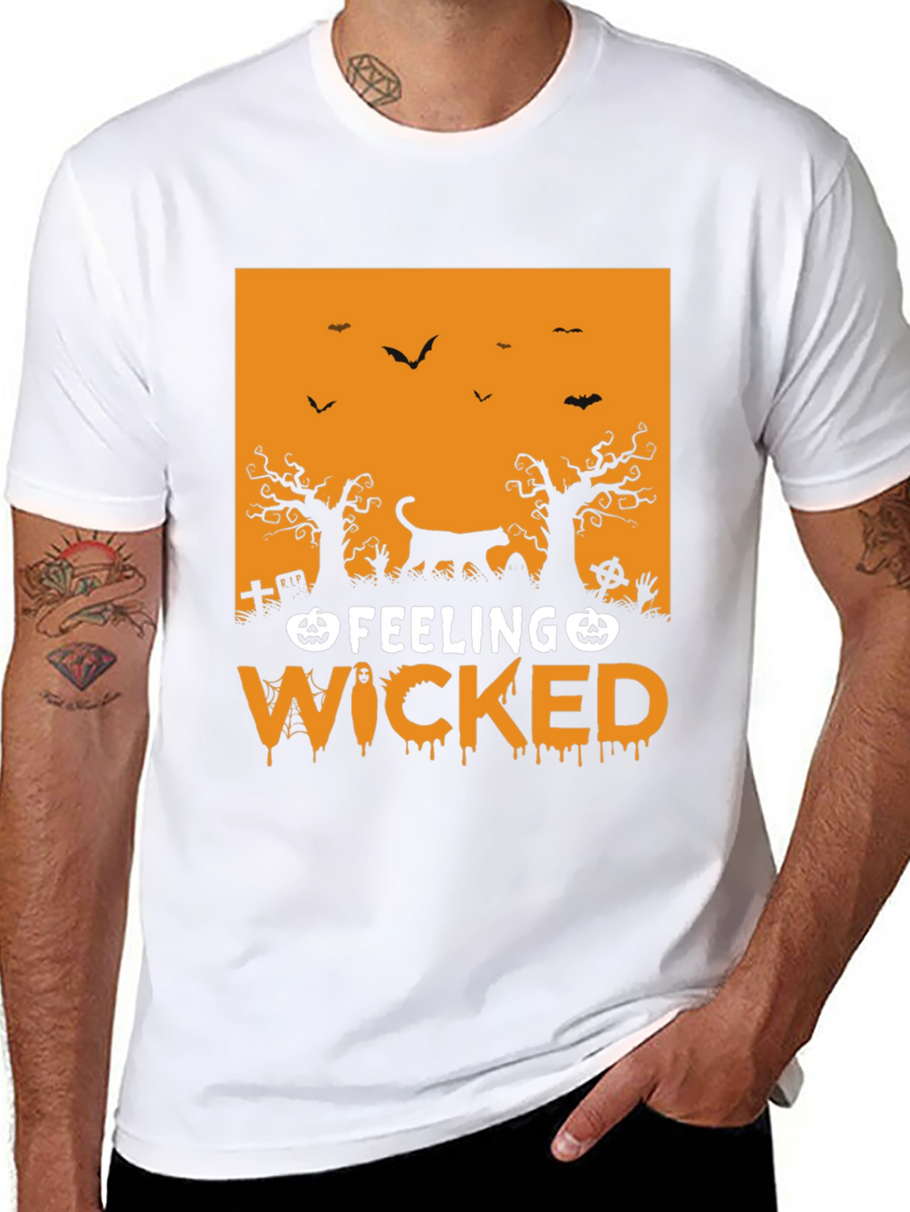 Feeling Wicked Halloween T-Shirt - Black Cat Design