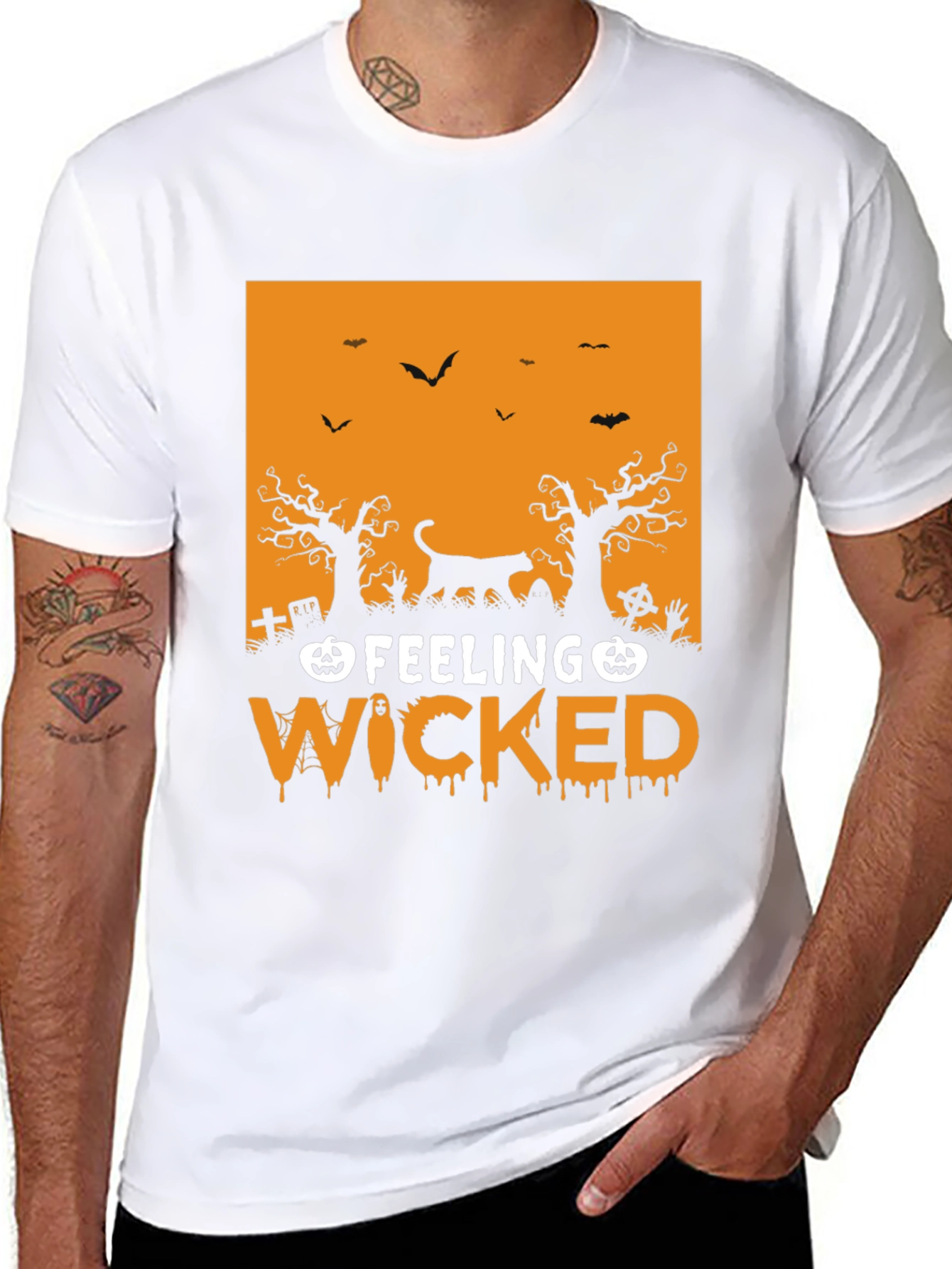 Feeling Wicked Halloween T-Shirt - Black Cat Design