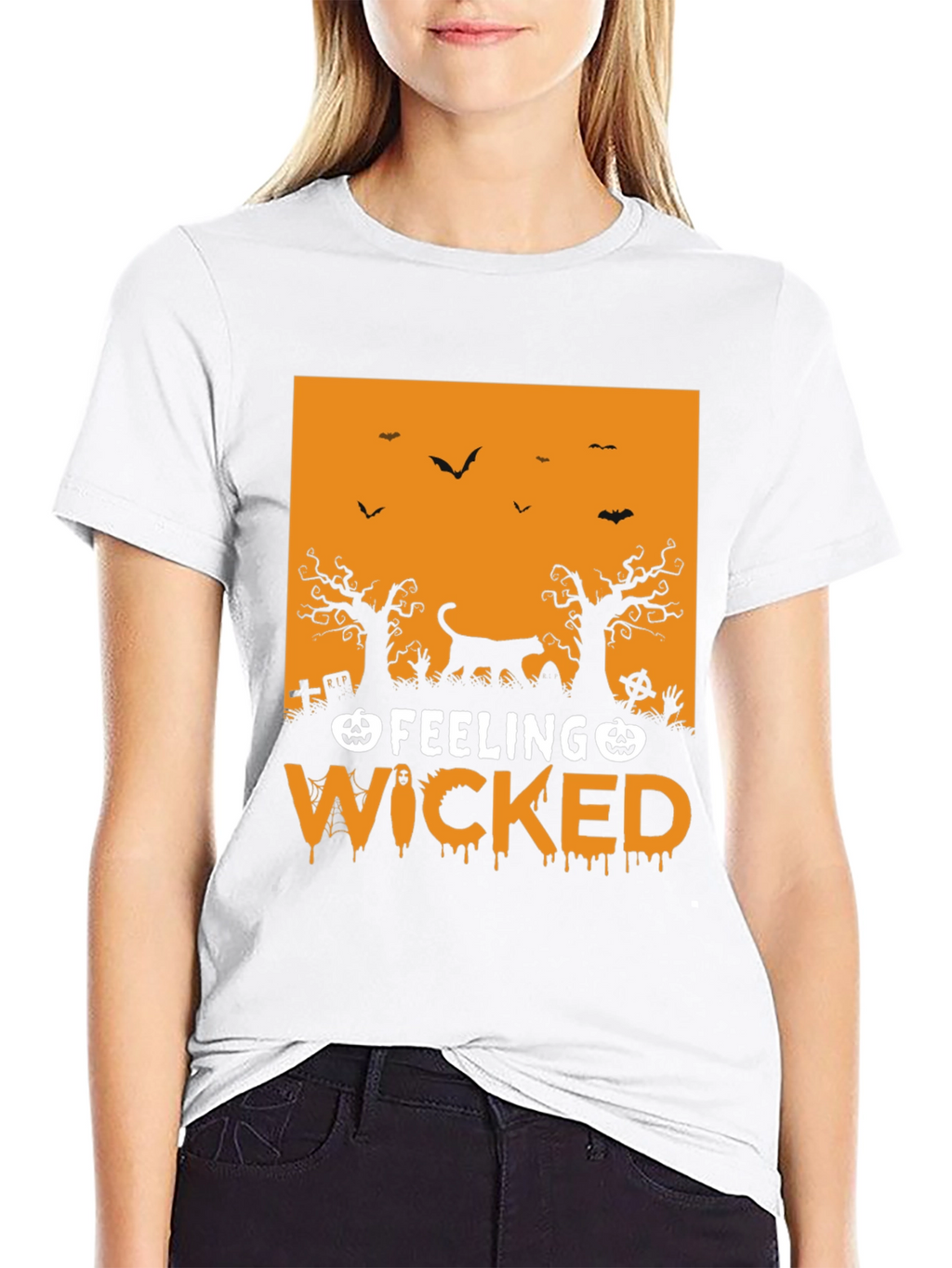 Feeling Wicked Halloween T-Shirt - Black Cat Design