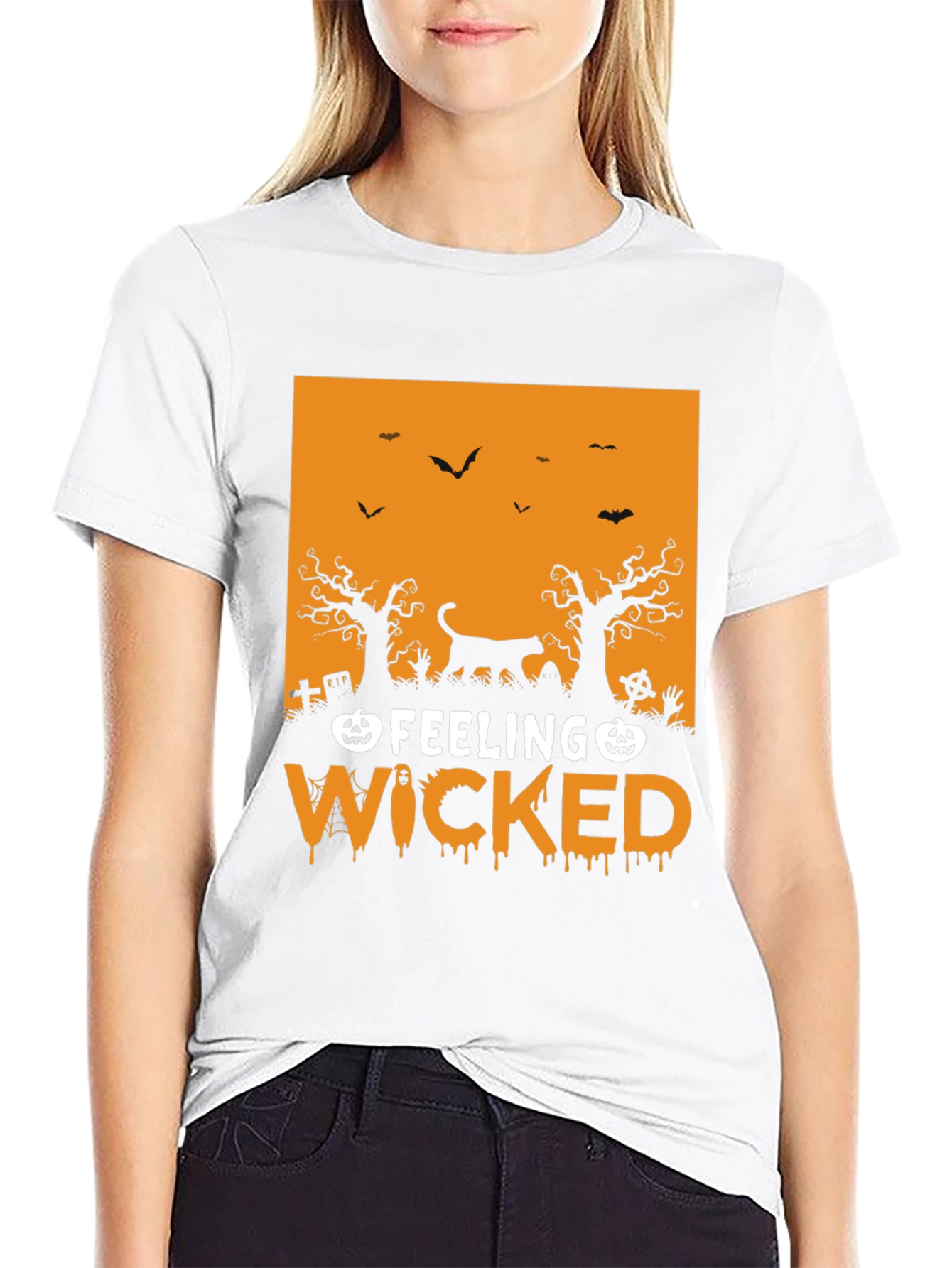 Feeling Wicked Halloween T-Shirt - Black Cat Design