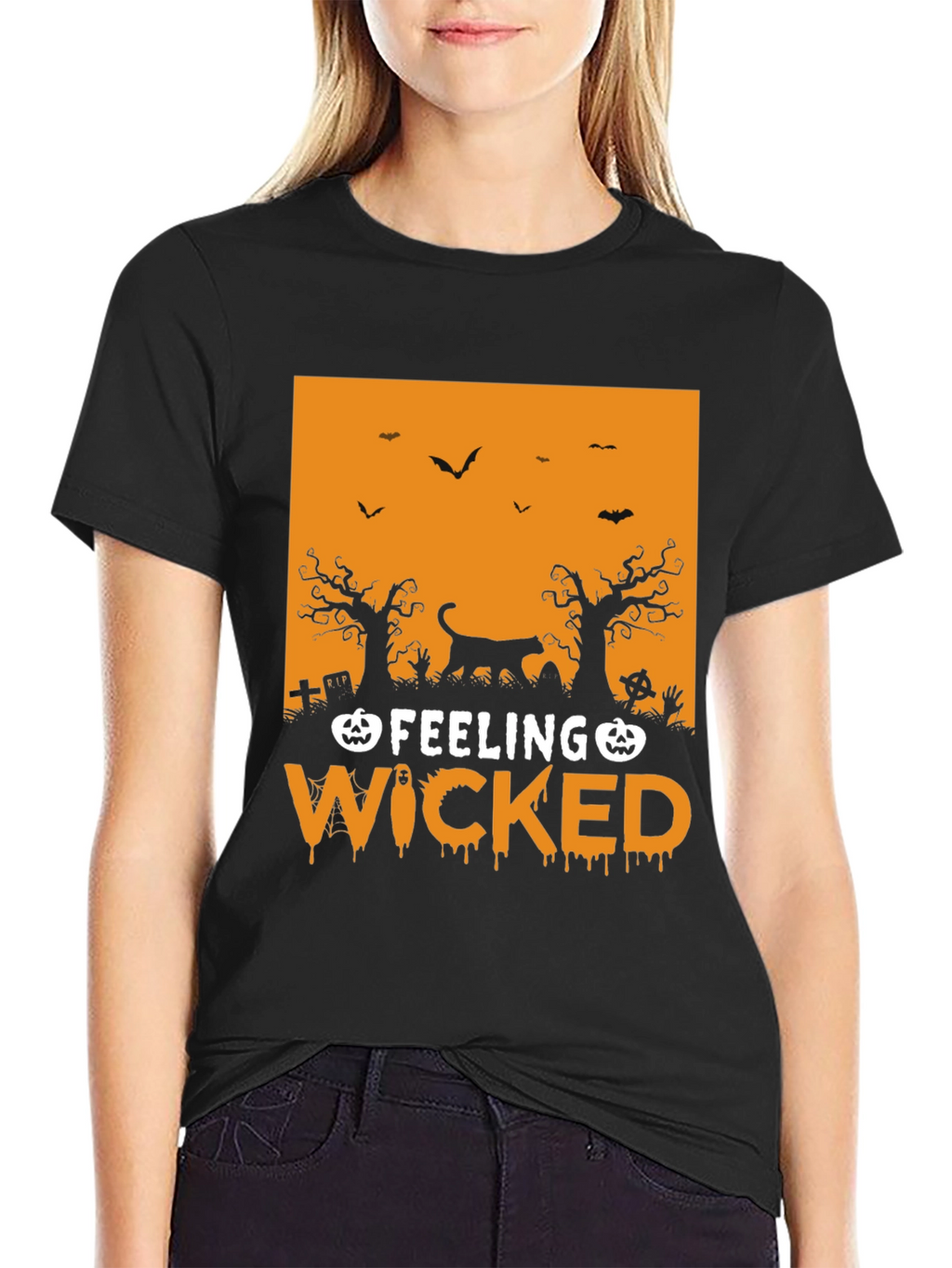 Feeling Wicked Halloween T-Shirt - Black Cat Design