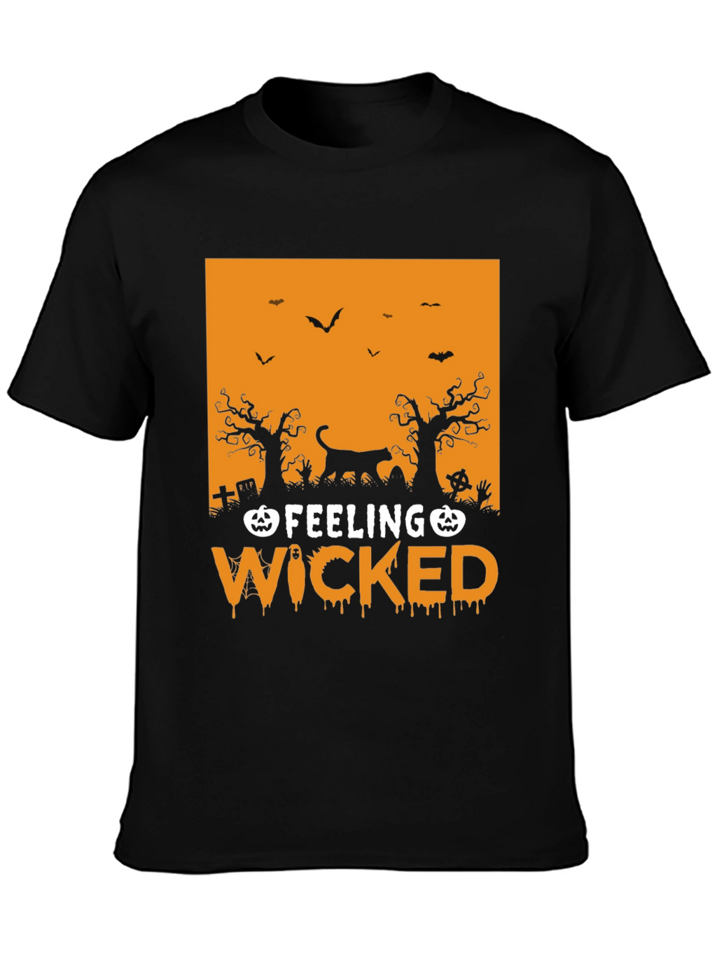 Feeling Wicked Halloween T-Shirt - Black Cat Design