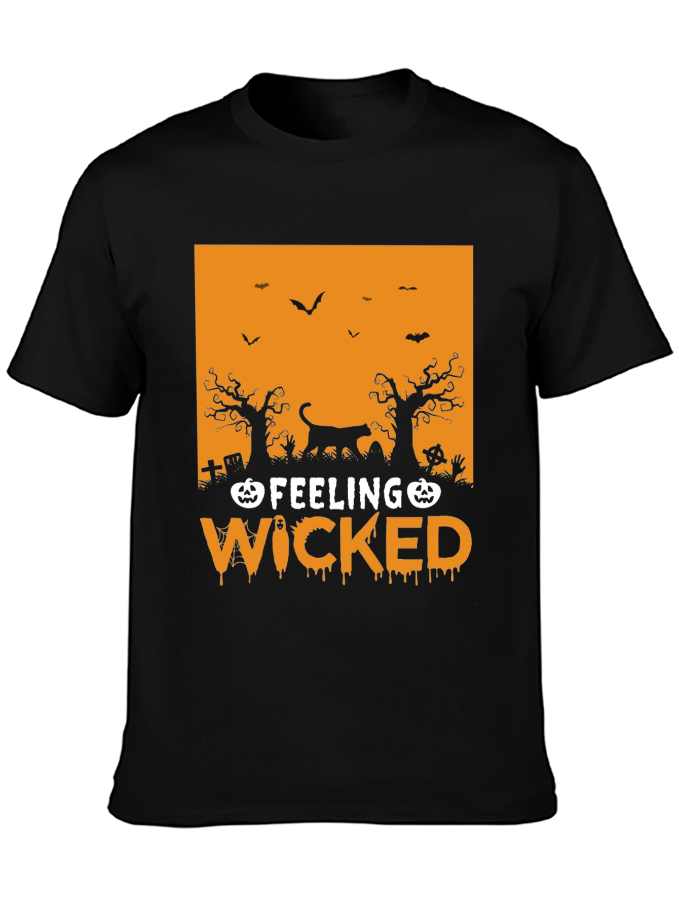 Feeling Wicked Halloween T-Shirt - Black Cat Design