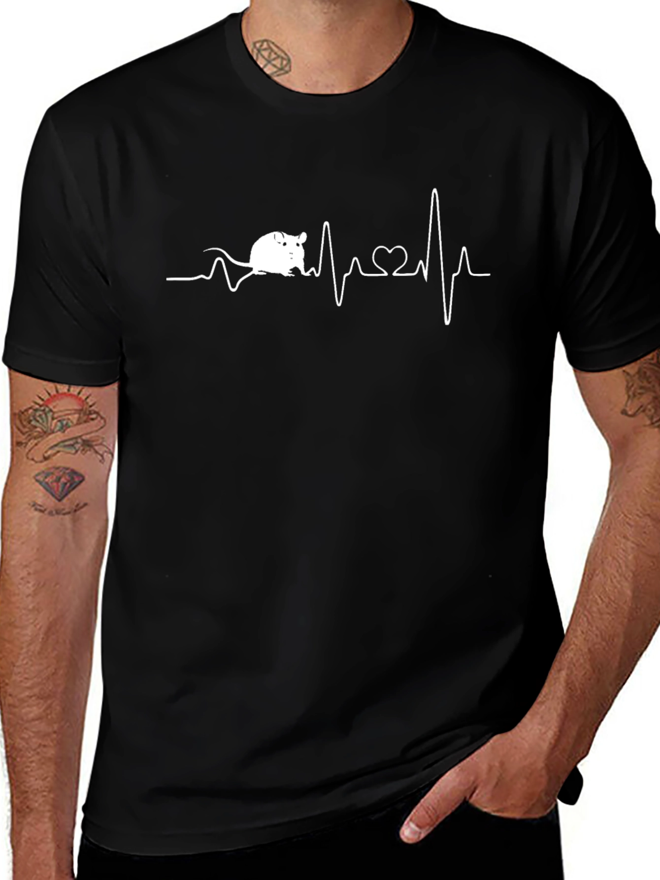 Mouse Heartbeat Graphic Tee - Novelty Design T-Shirt